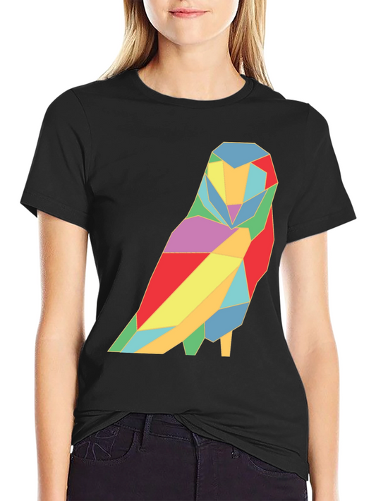 Geometric Owl Graphic Tee - Modern Design Soft Black Cotton