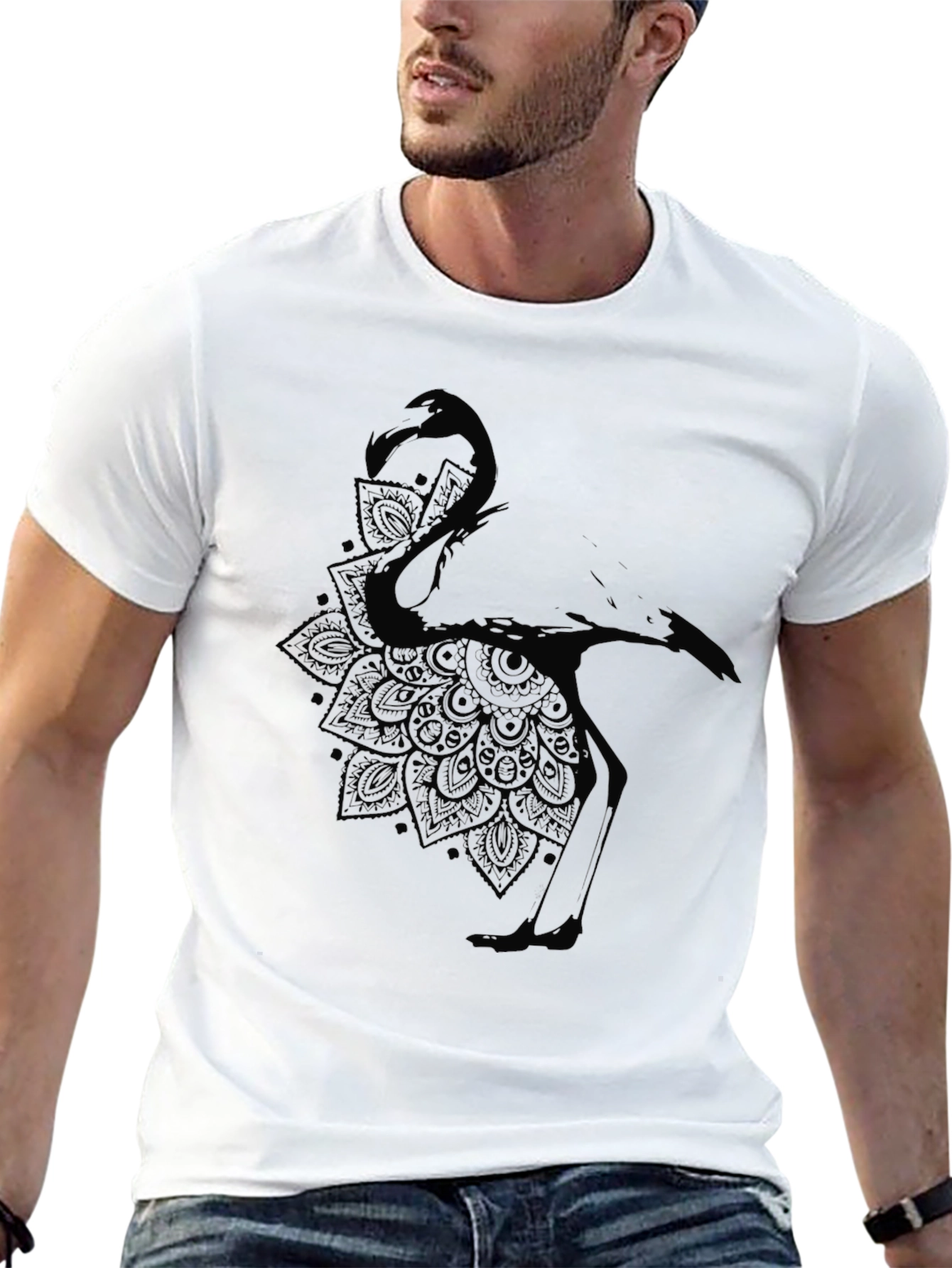 Mens Black Flamingo Mandala Graphic T-Shirt