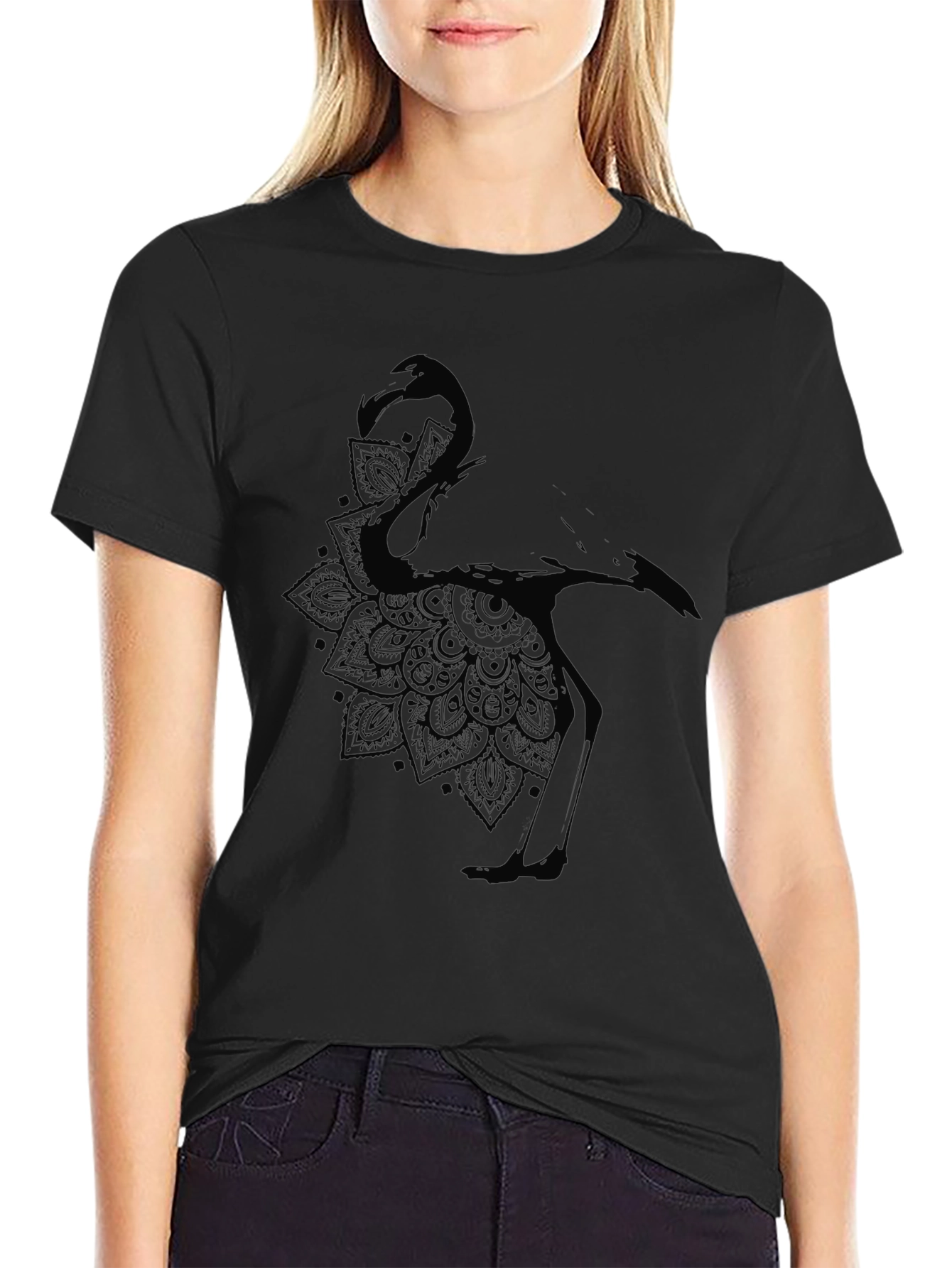 Mens Black Flamingo Mandala Graphic T-Shirt