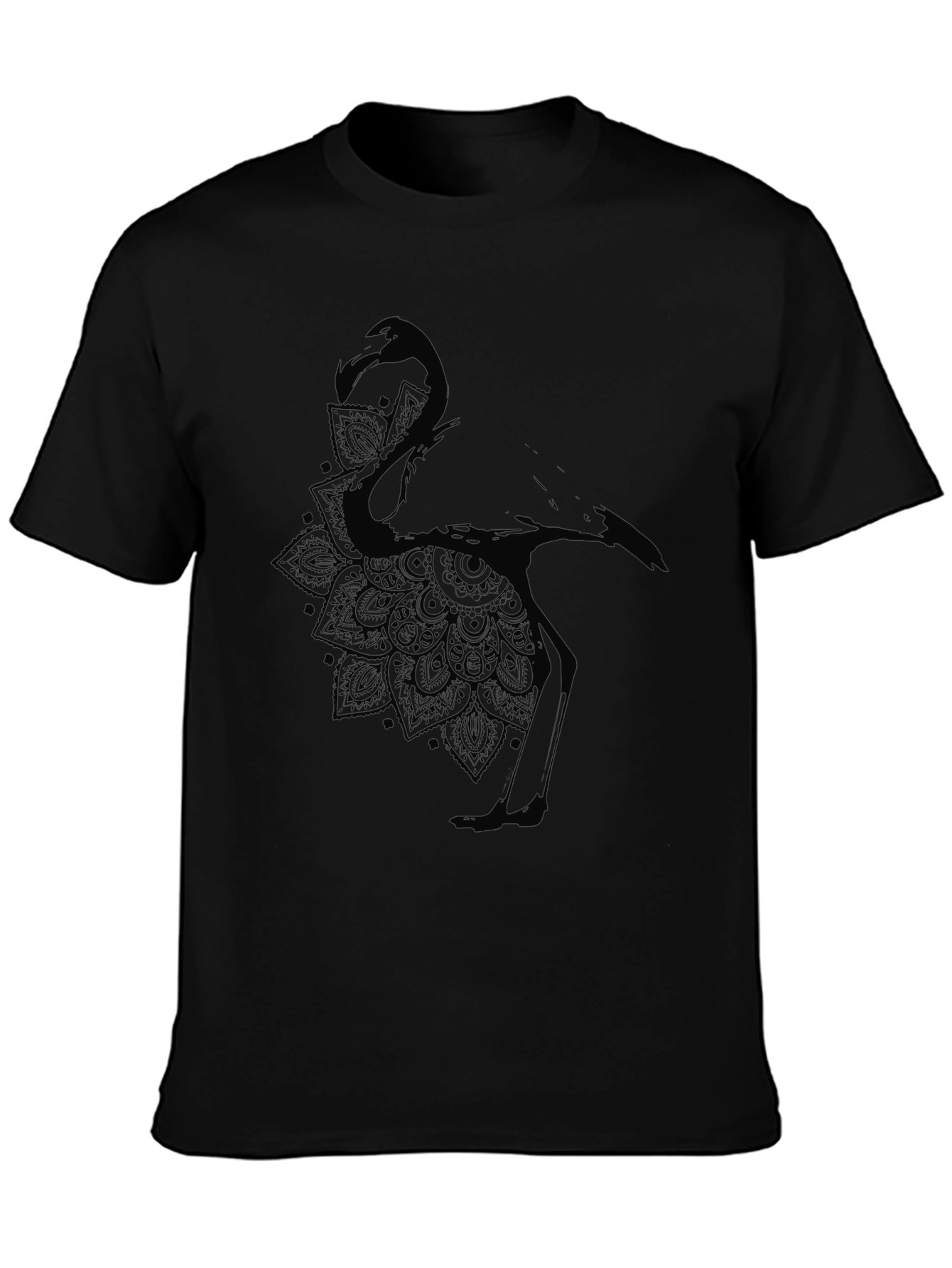 Mens Black Flamingo Mandala Graphic T-Shirt