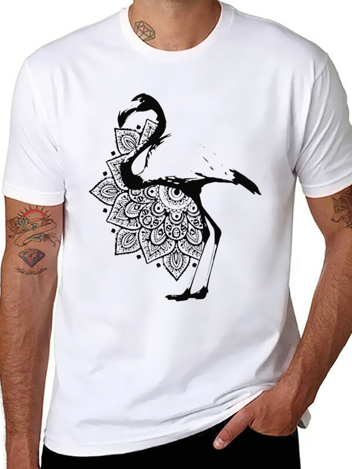 Mens Black Flamingo Mandala Graphic T-Shirt
