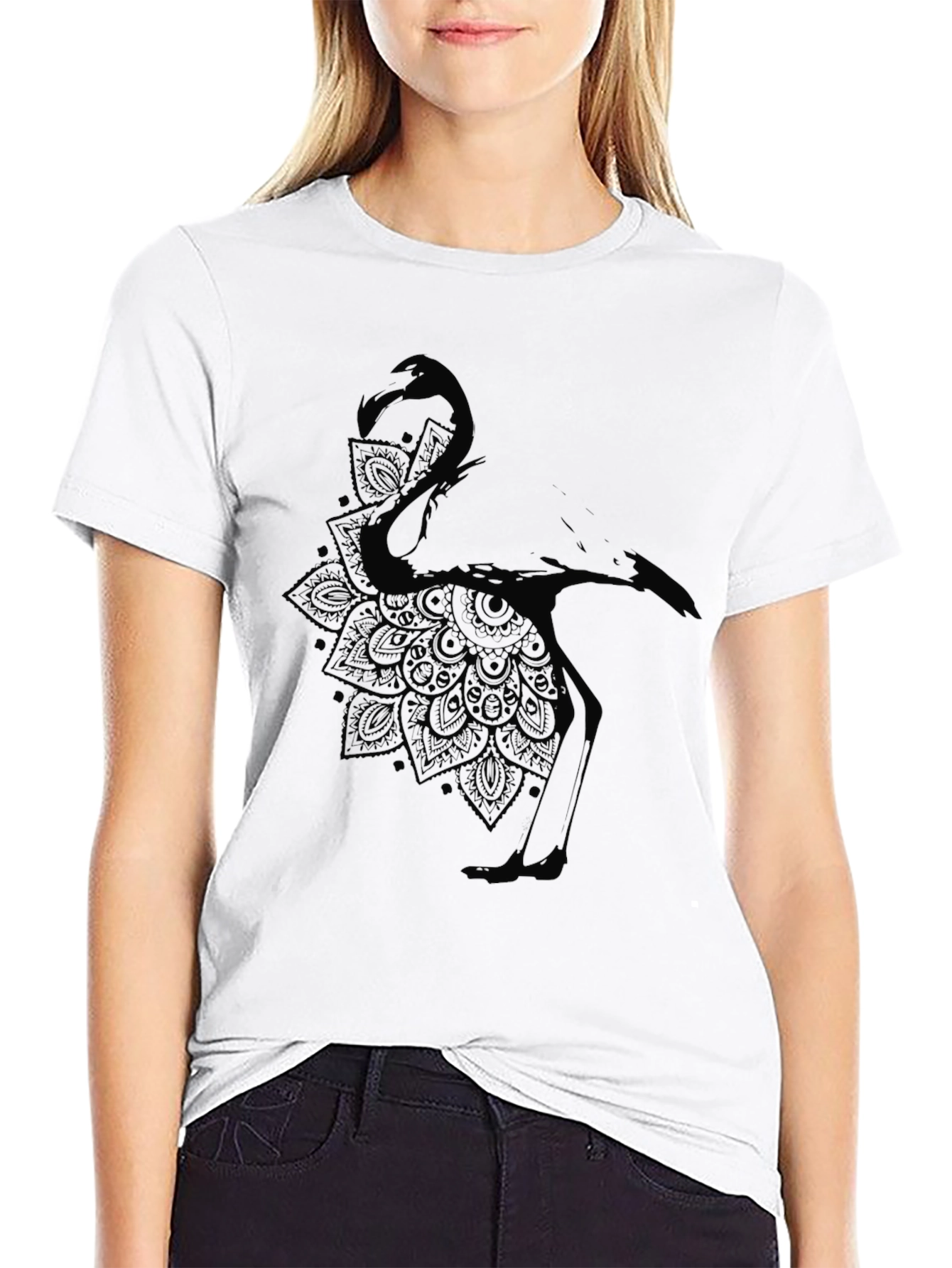 Mens Black Flamingo Mandala Graphic T-Shirt