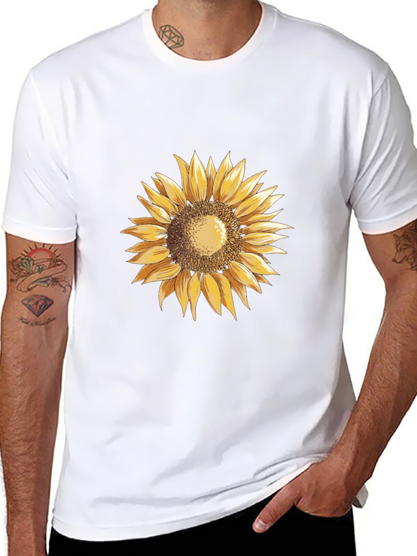 Sunflower Graphic Tee - Black Cotton T-Shirt