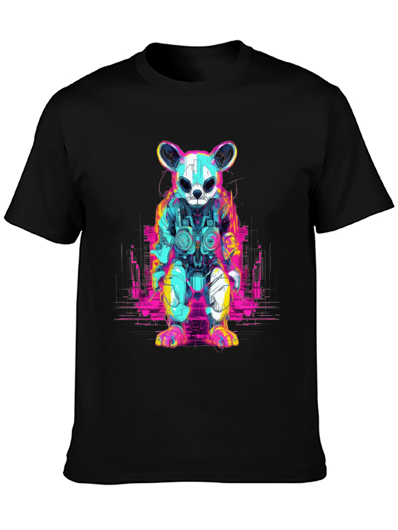 Cyberpunk Bear Graphic T-Shirt - Black