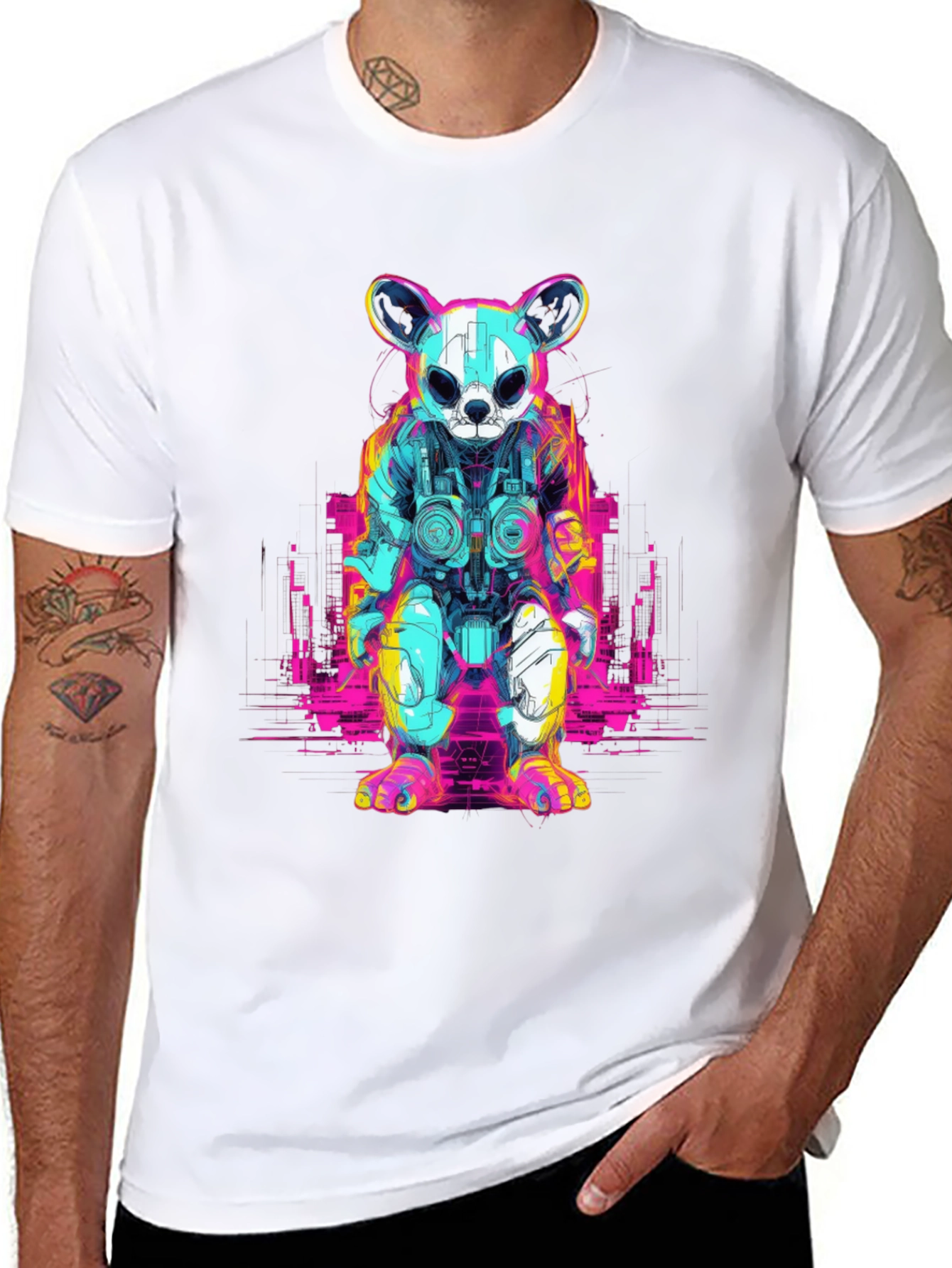 Cyberpunk Bear Graphic T-Shirt - Black