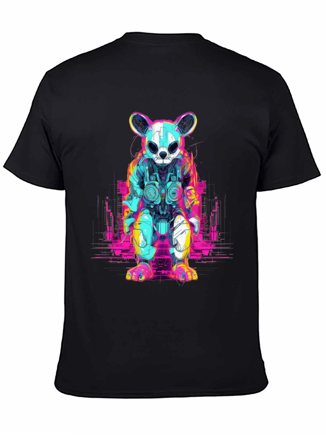Cyberpunk Bear Graphic T-Shirt - Black