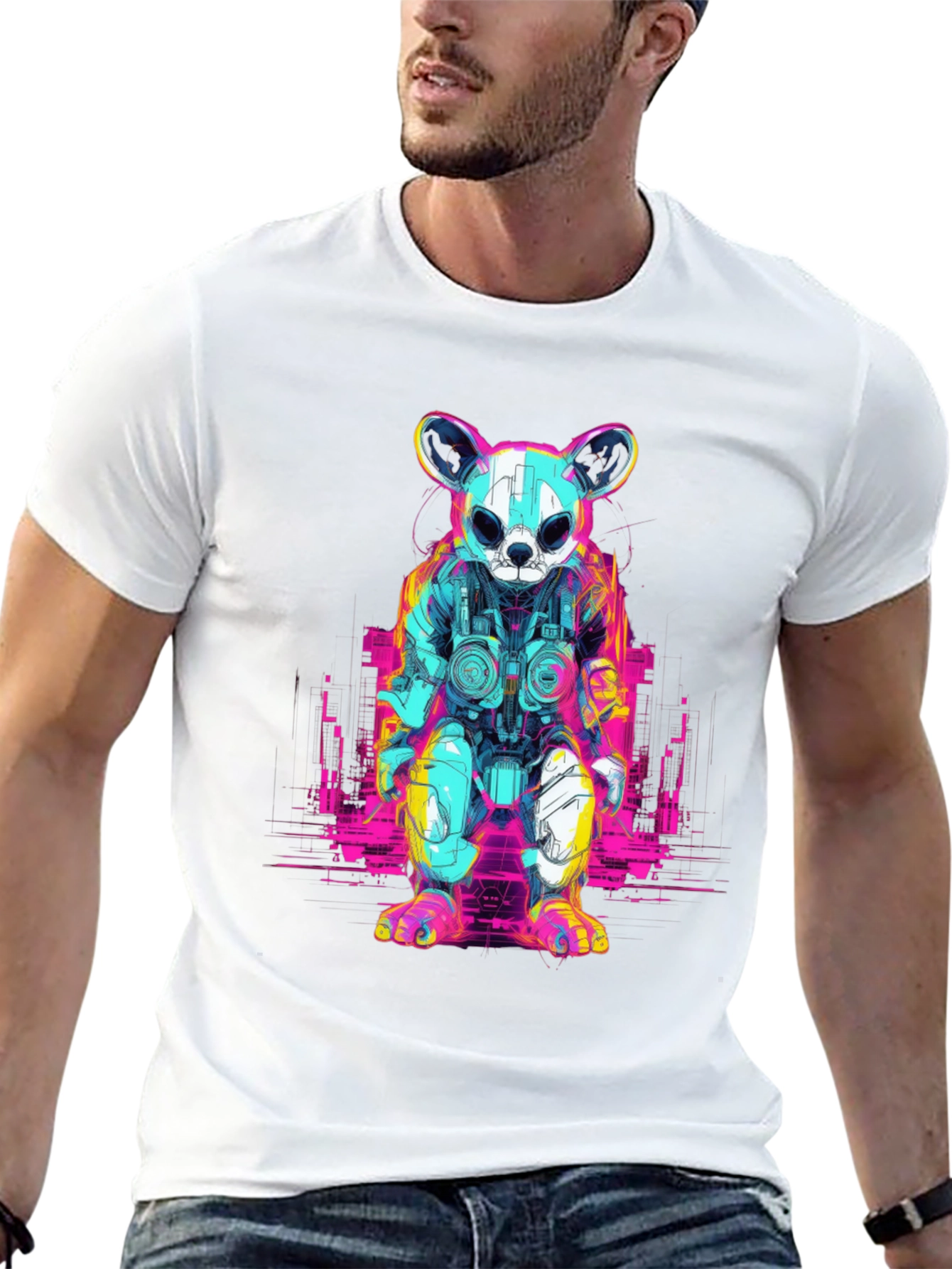Cyberpunk Bear Graphic T-Shirt - Black
