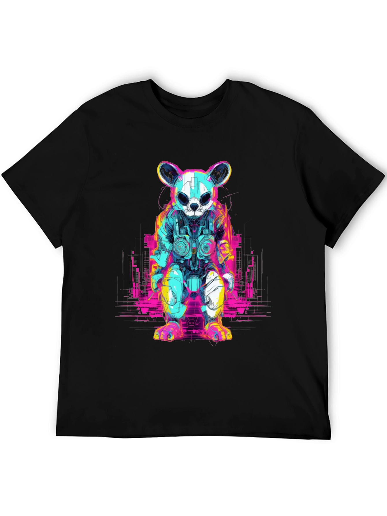 Cyberpunk Bear Graphic T-Shirt - Black