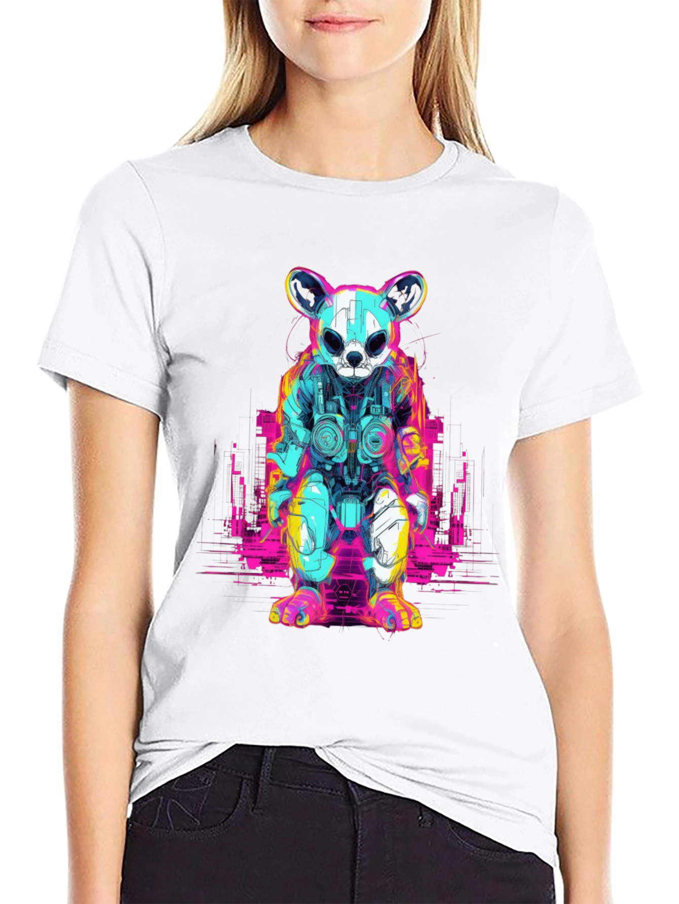 Cyberpunk Bear Graphic T-Shirt - Black