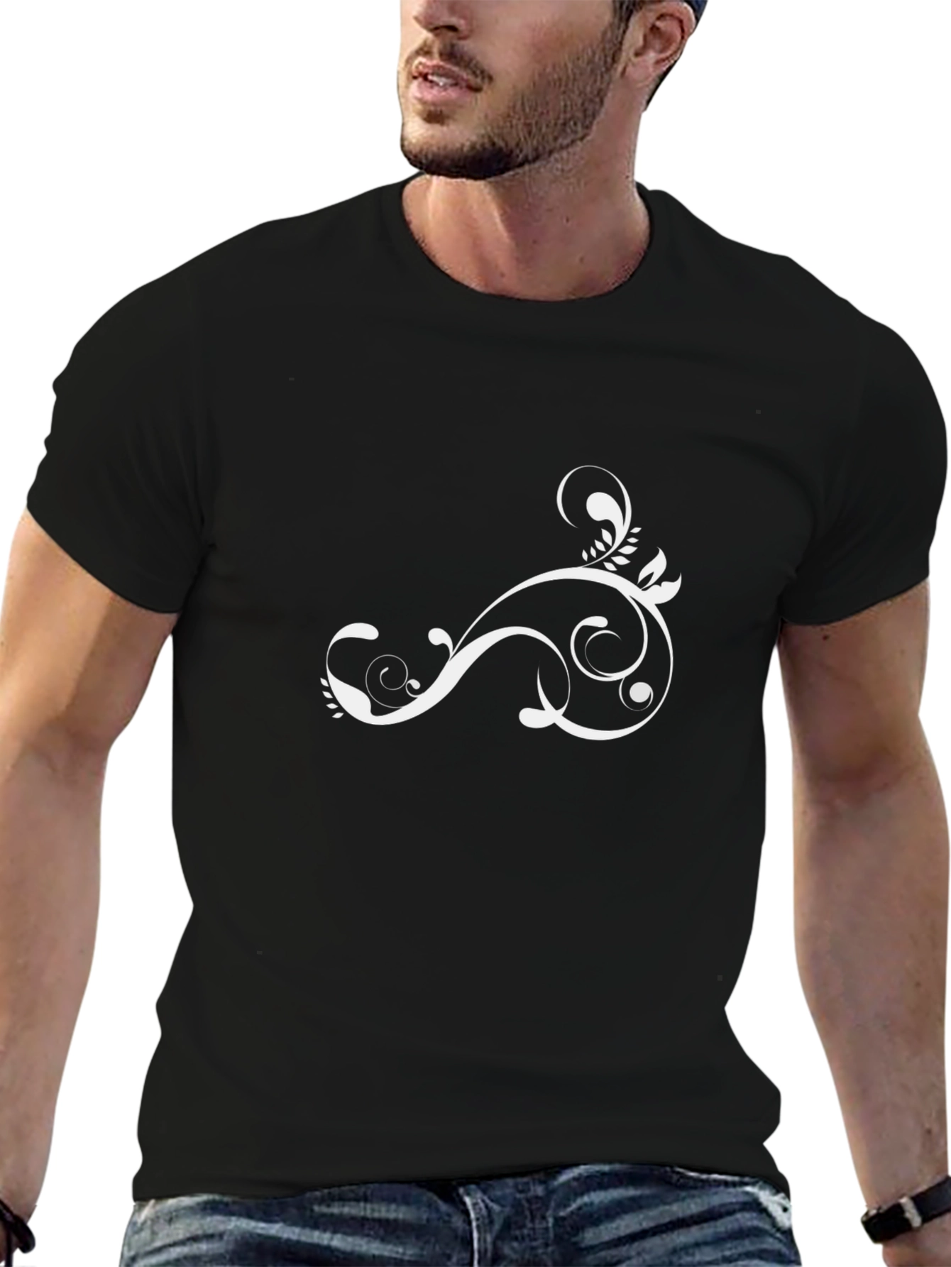 Elegant Swirl Tee - Black Cotton Comfort