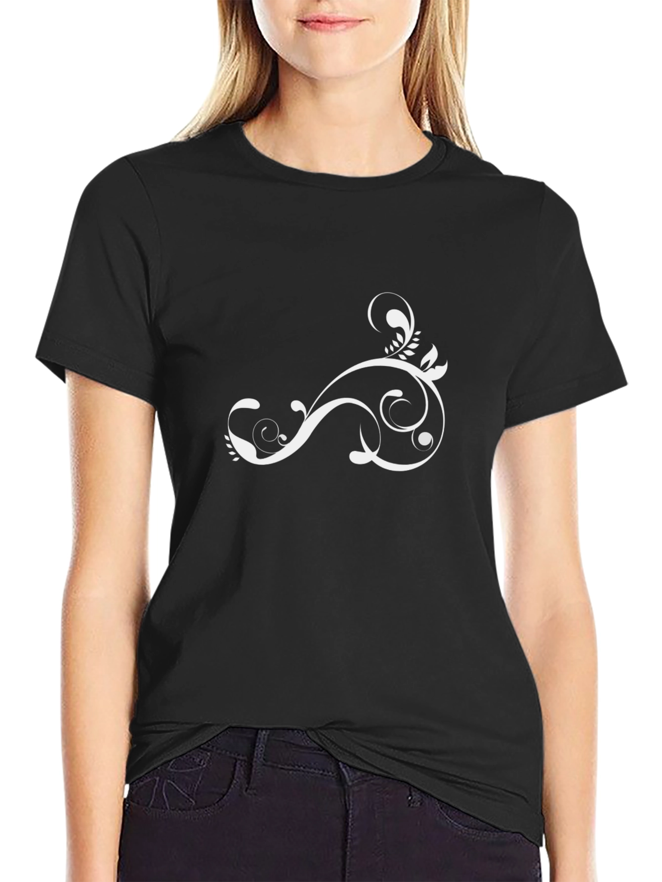 Elegant Swirl Tee - Black Cotton Comfort