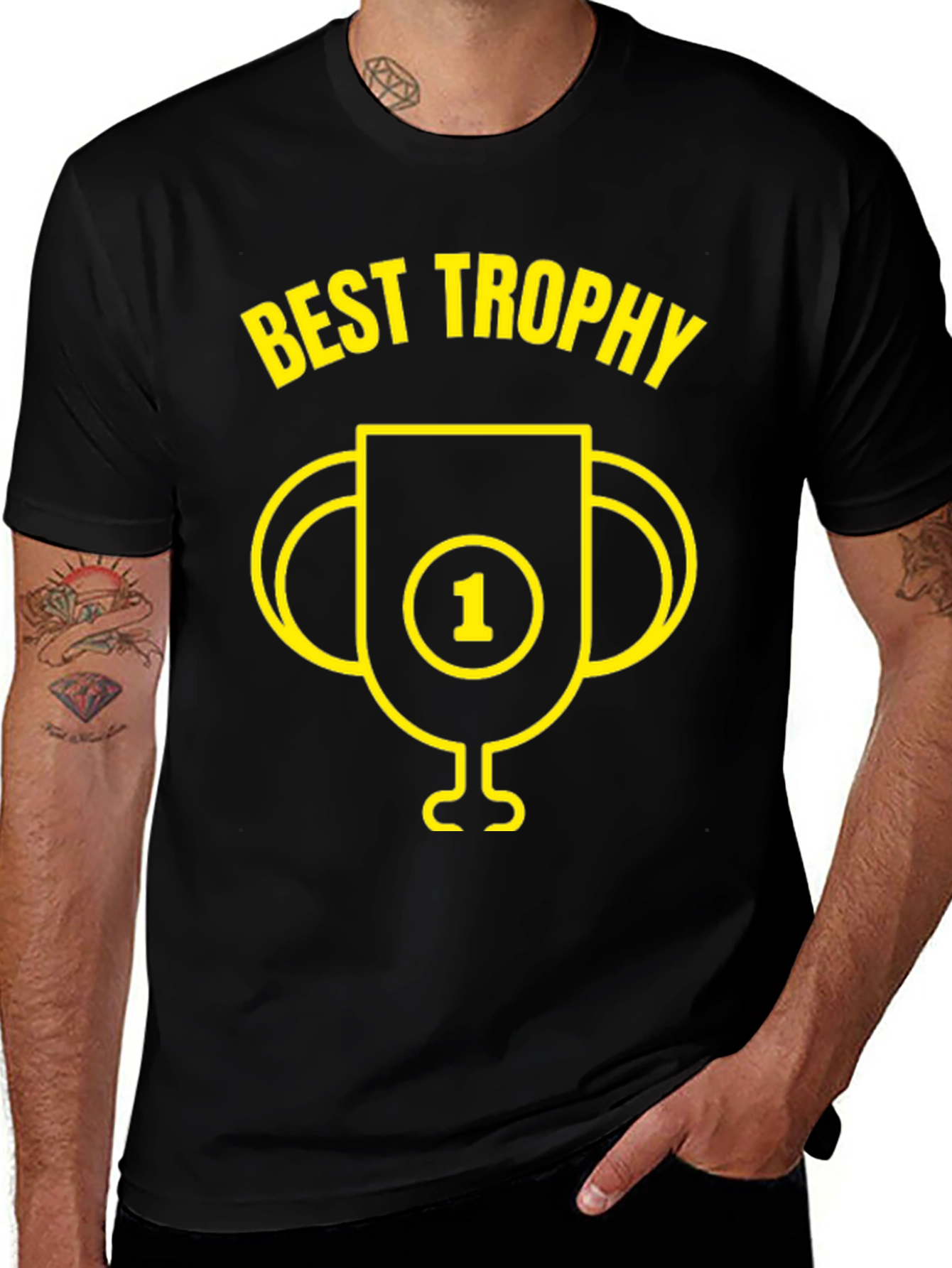 Best Trophy Graphic Tee - Black Cotton T-Shirt