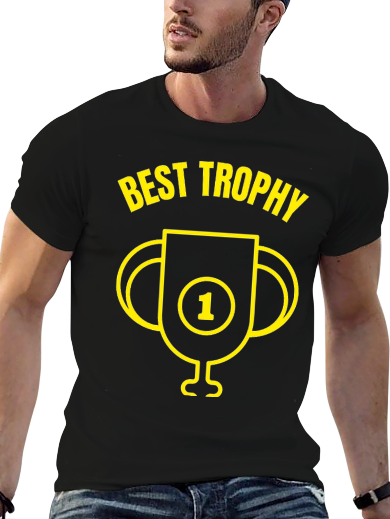 Best Trophy Graphic Tee - Black Cotton T-Shirt