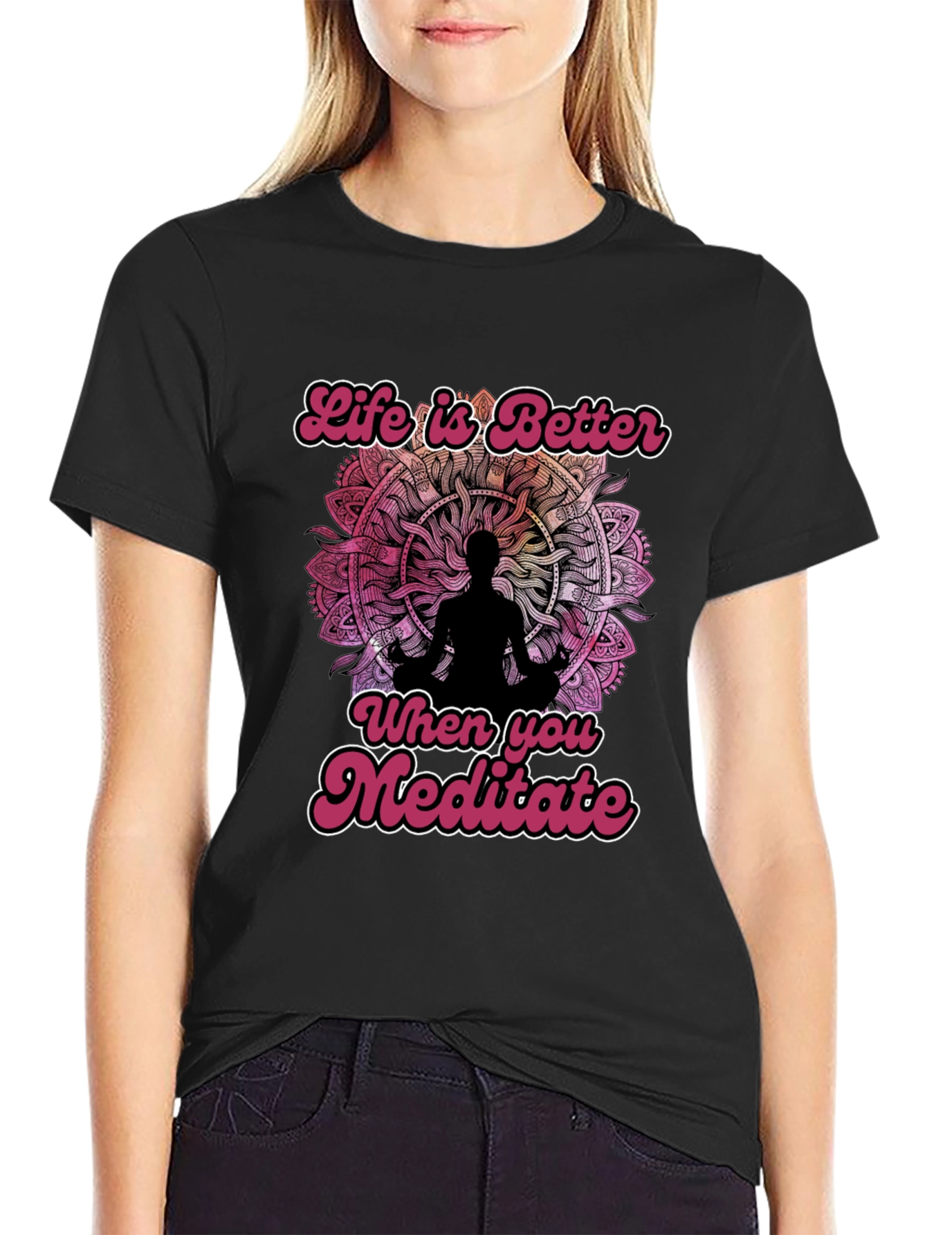 Life is Better Meditate Black Graphic Tee