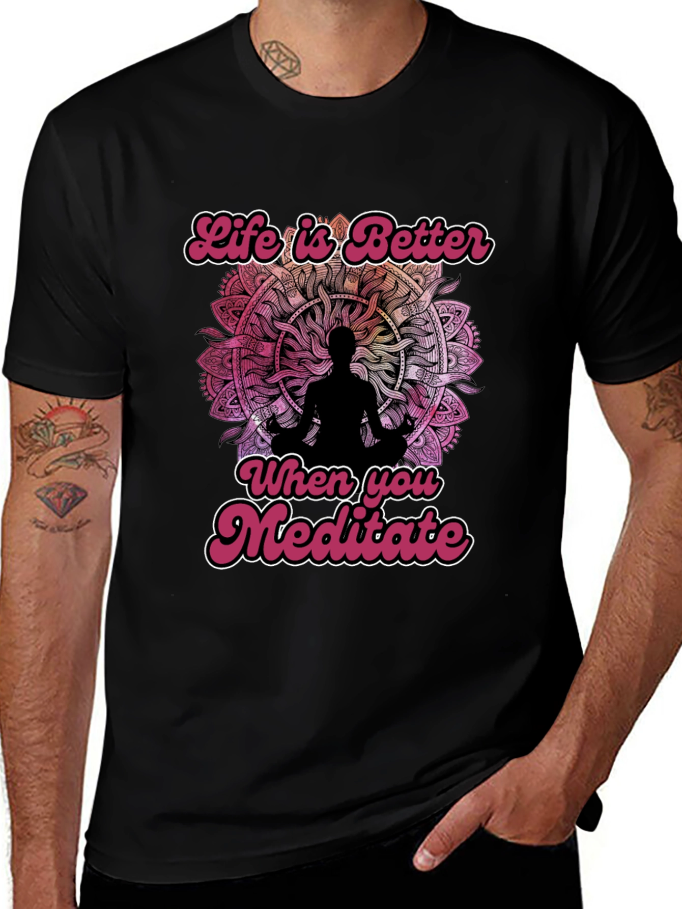 Life is Better Meditate Black Graphic Tee