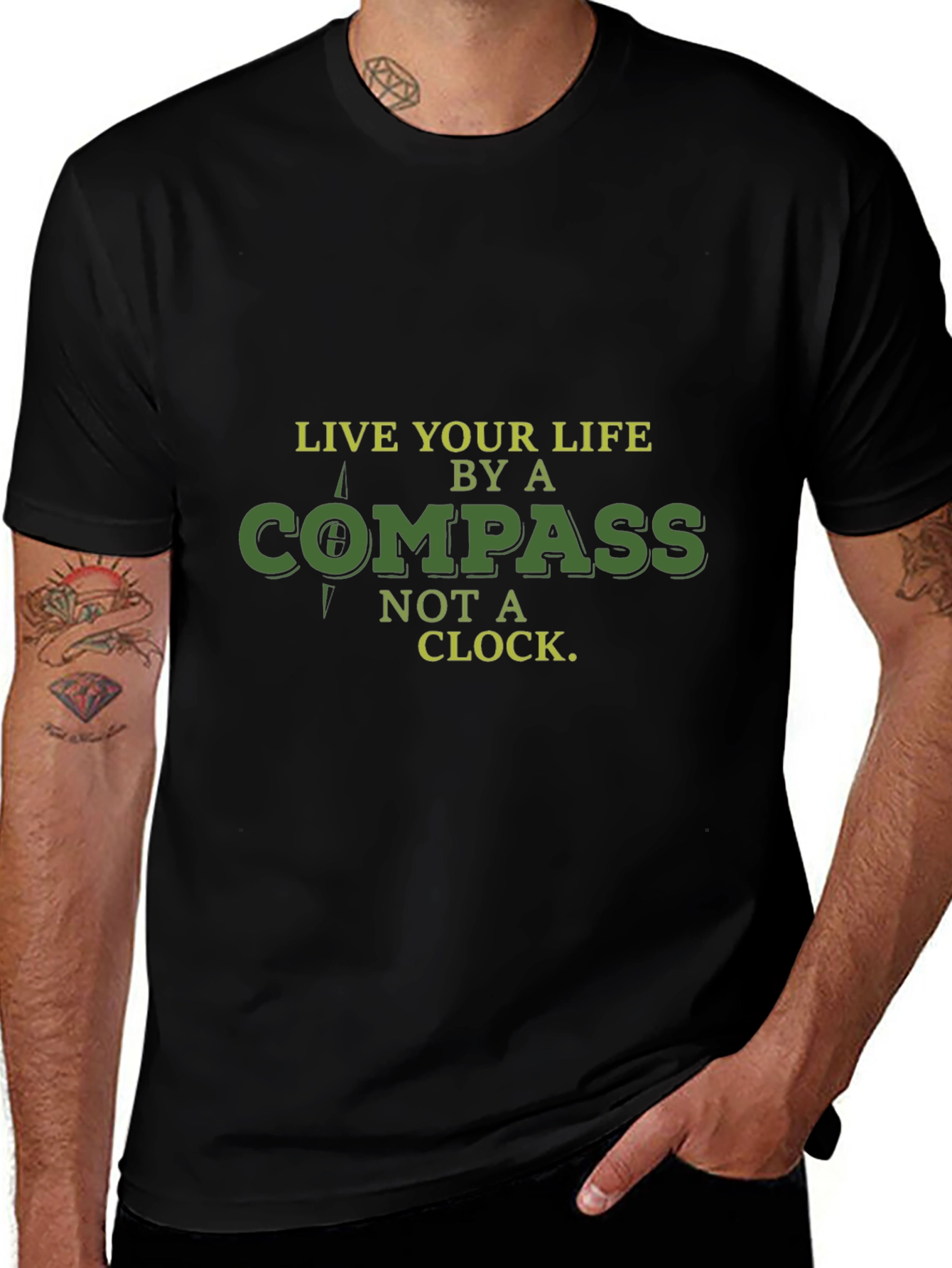 Live By A Compass T-Shirt - Motivational Black Tee