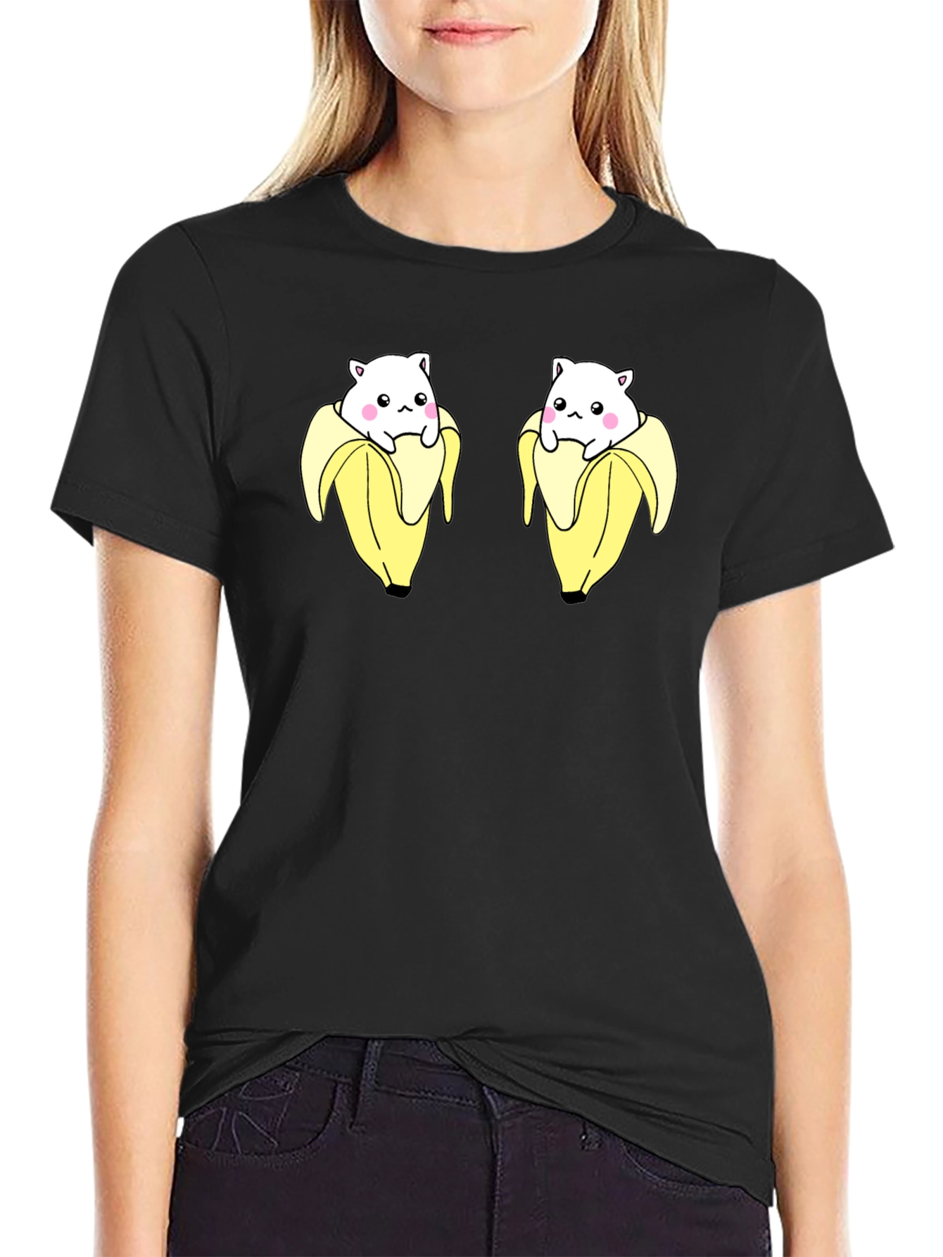 Banana Cat T-Shirt Cute Novelty Black Tee