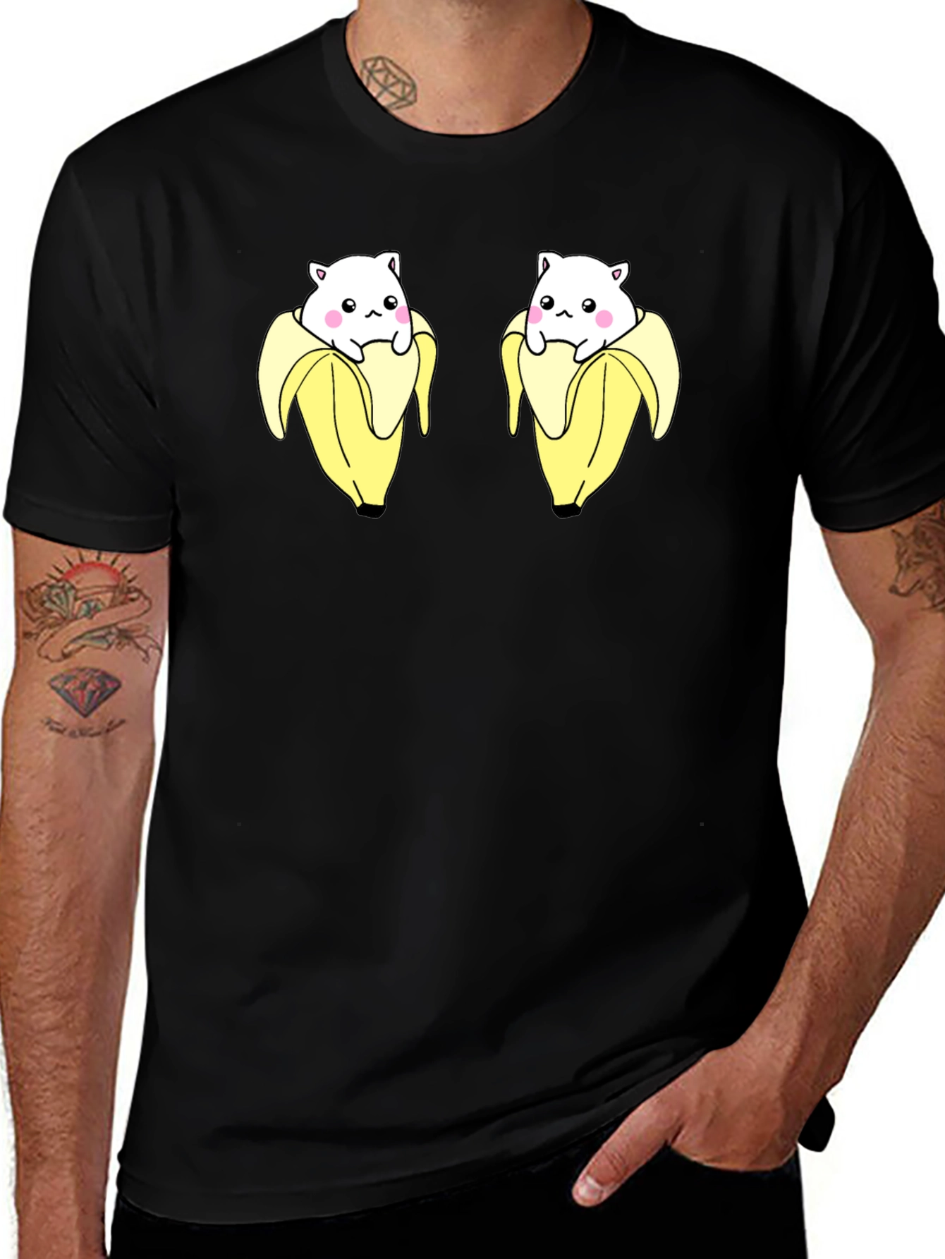 Banana Cat T-Shirt Cute Novelty Black Tee