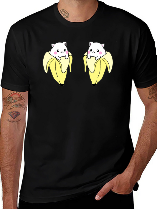Banana Cat T-Shirt Cute Novelty Black Tee