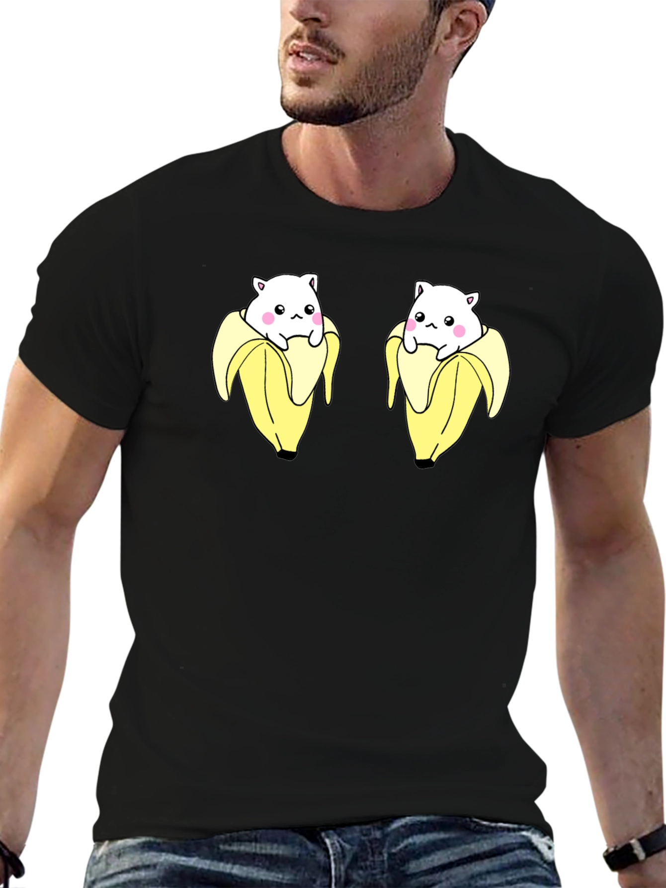Banana Cat T-Shirt Cute Novelty Black Tee