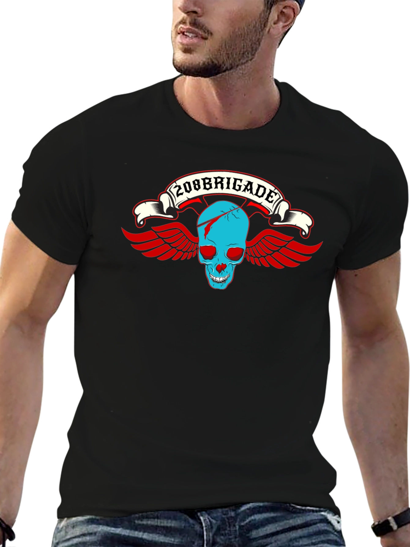 208 Brigade Skull Wings Graphic Tee - Black