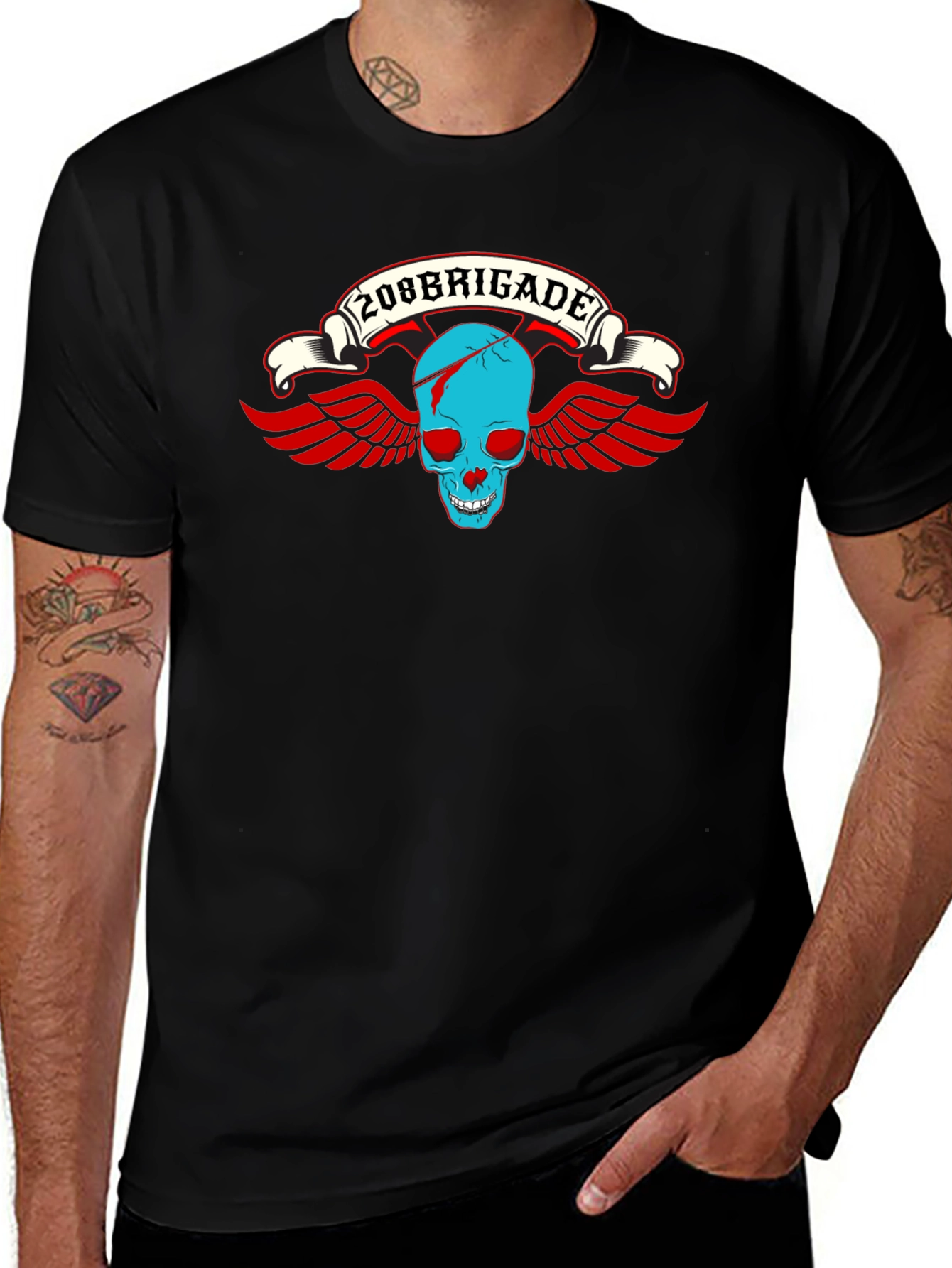 208 Brigade Skull Wings Graphic Tee - Black