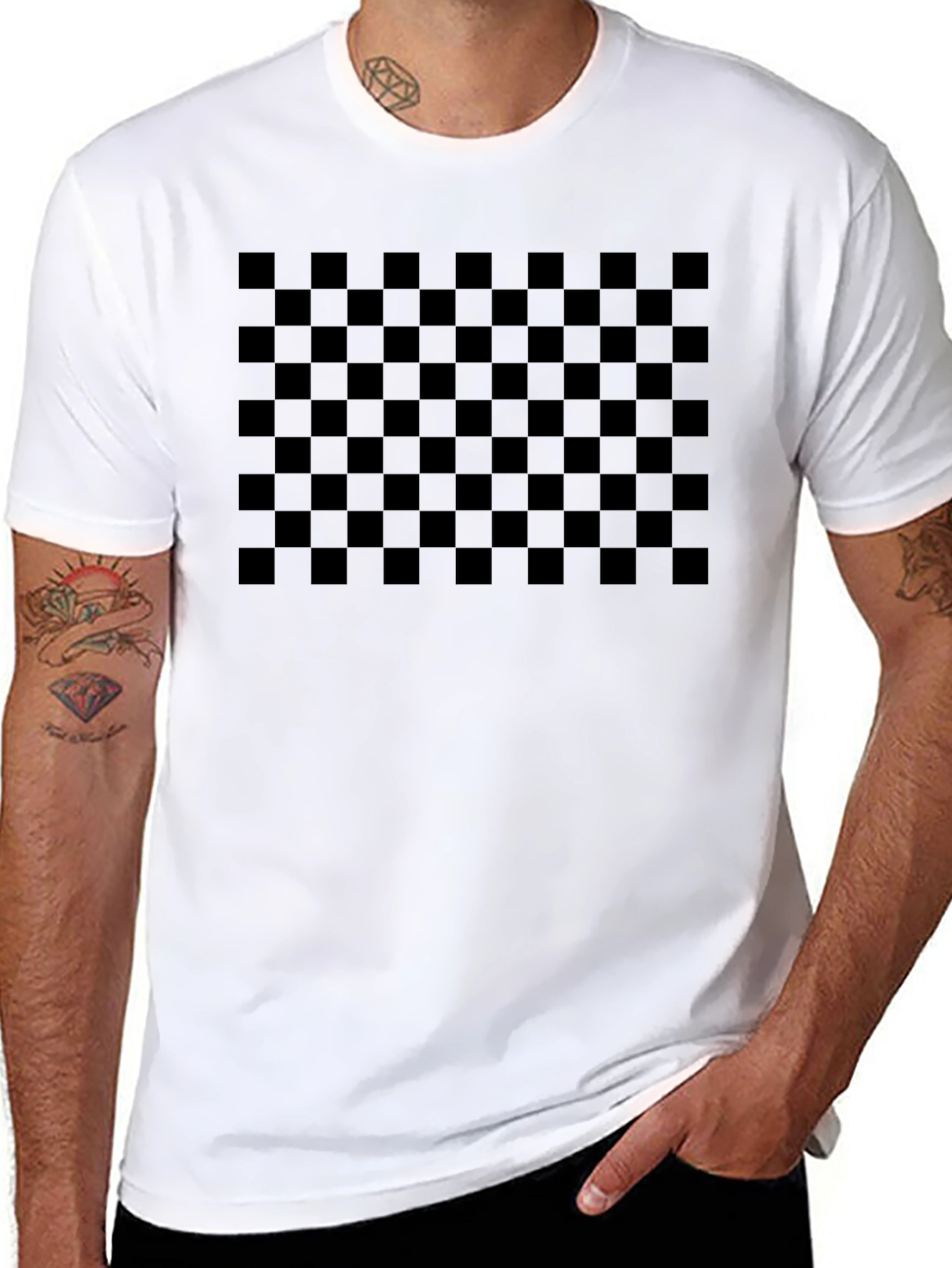 Checkered Pattern Black T-Shirt
