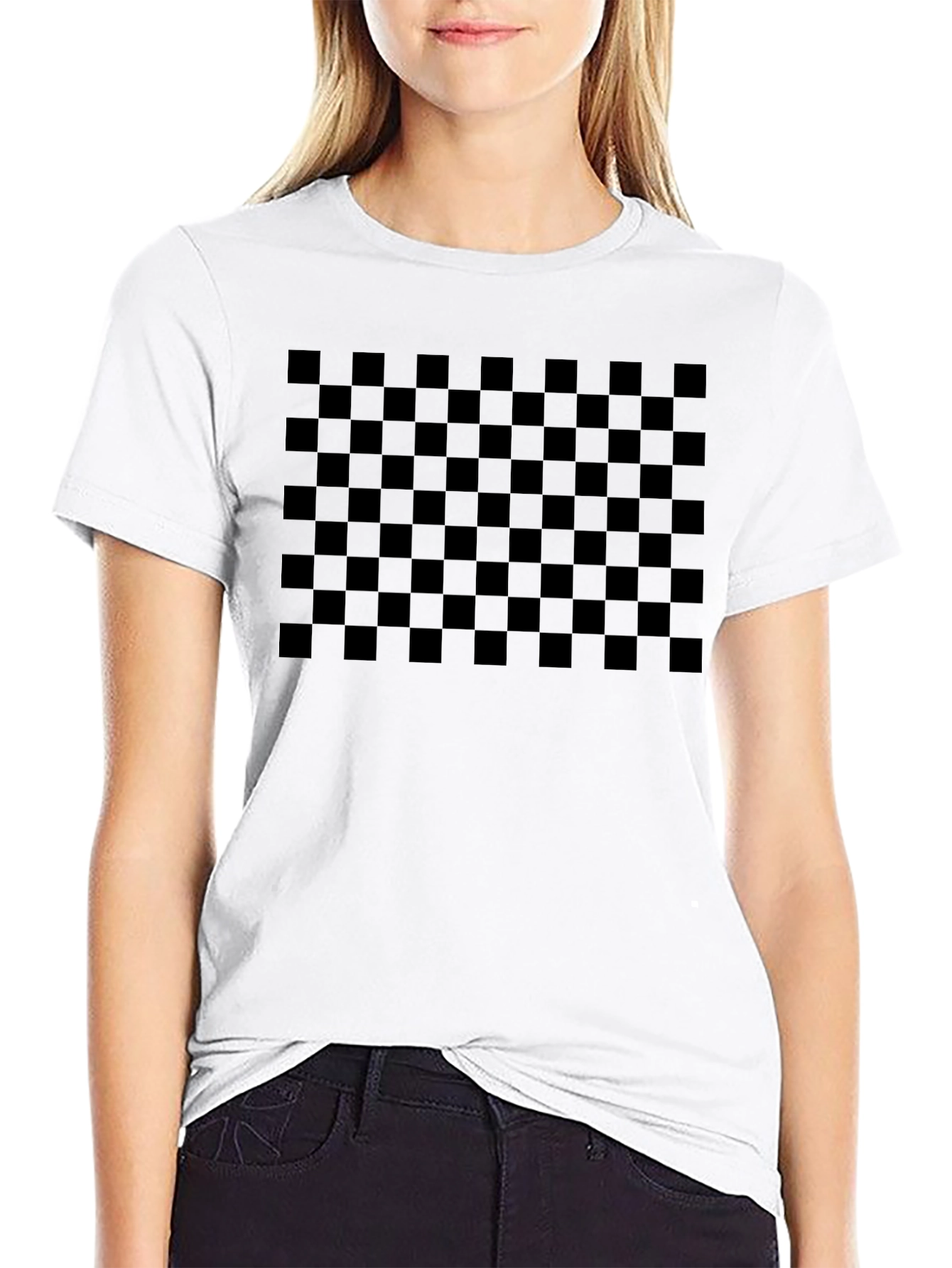Checkered Pattern Black T-Shirt