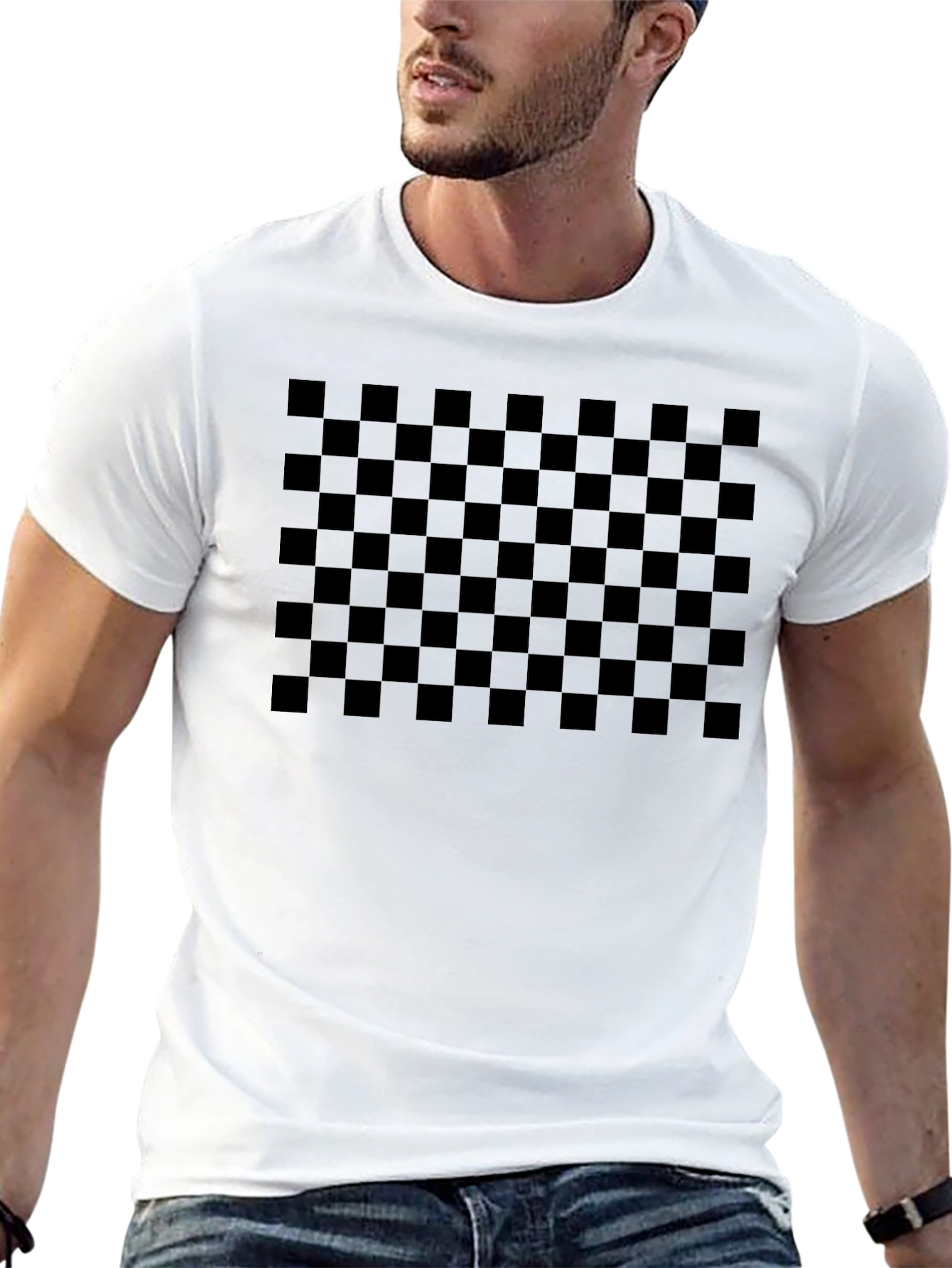 Checkered Pattern Black T-Shirt