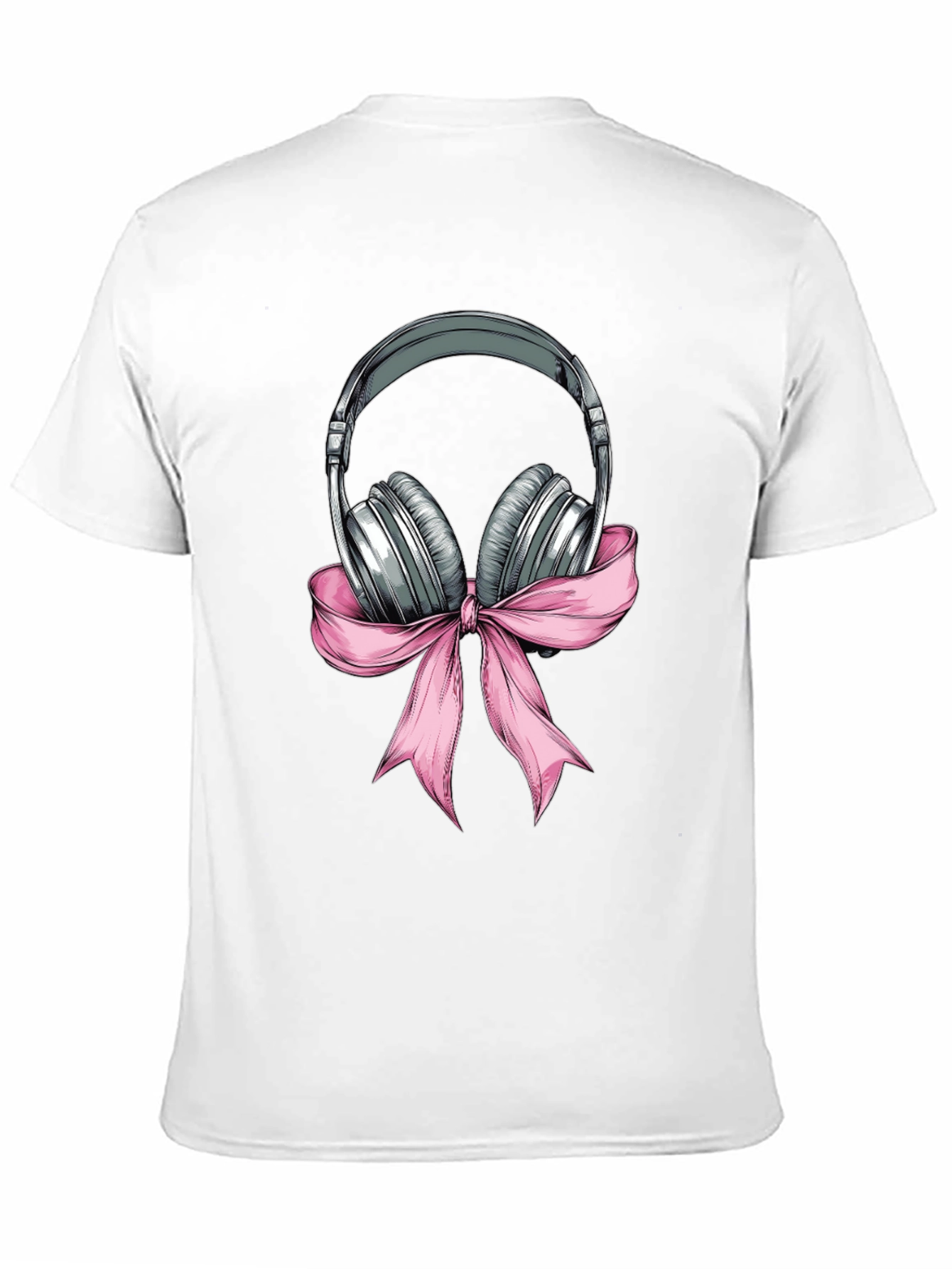 Headphones with Pink Ribbon Graphic T-Shirt