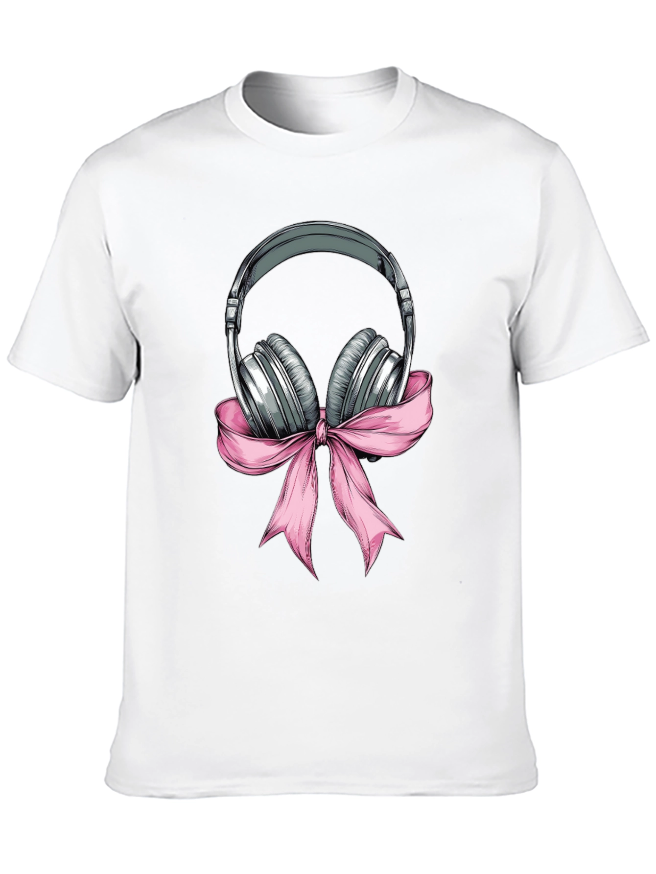 Headphones with Pink Ribbon Graphic T-Shirt