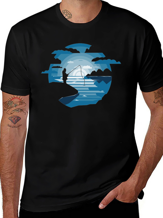 Fishing Silhouette Graphic Tee - Black