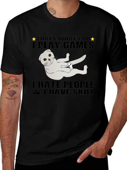 Gamer Cat T-Shirt - I Play Games I Hate People