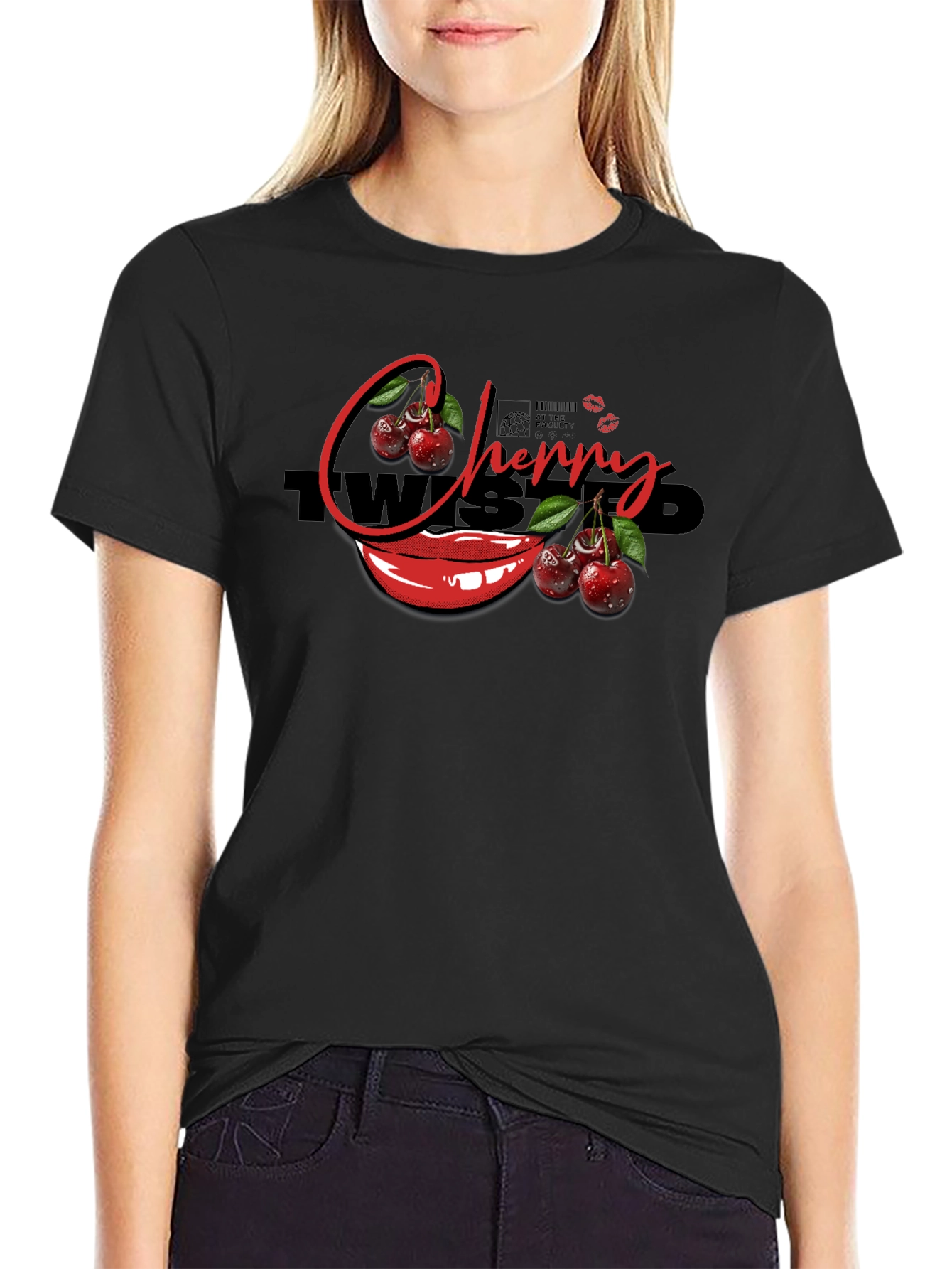 Cherry Twisted Black T-Shirt
