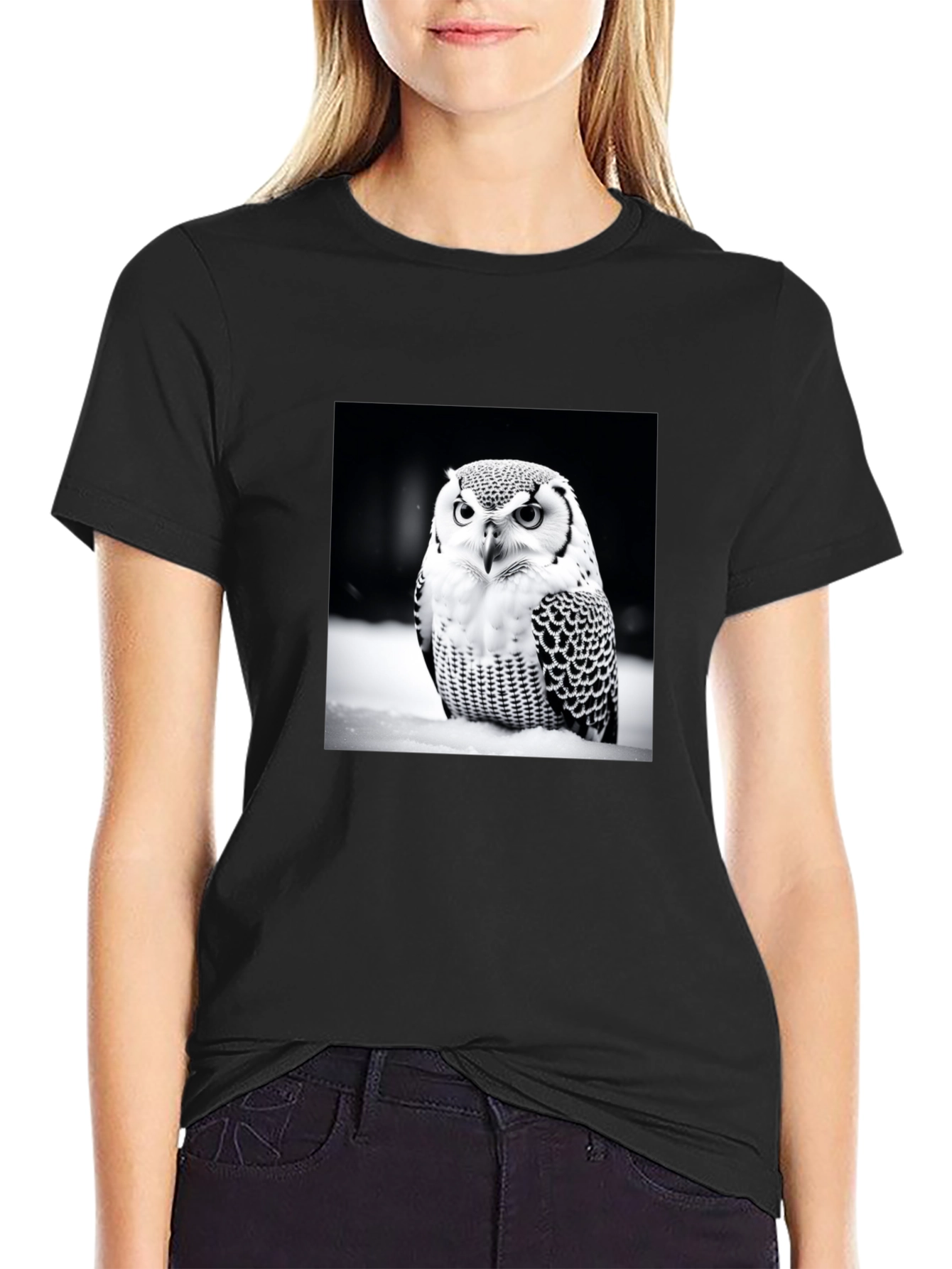 Owl Print Black T-Shirt