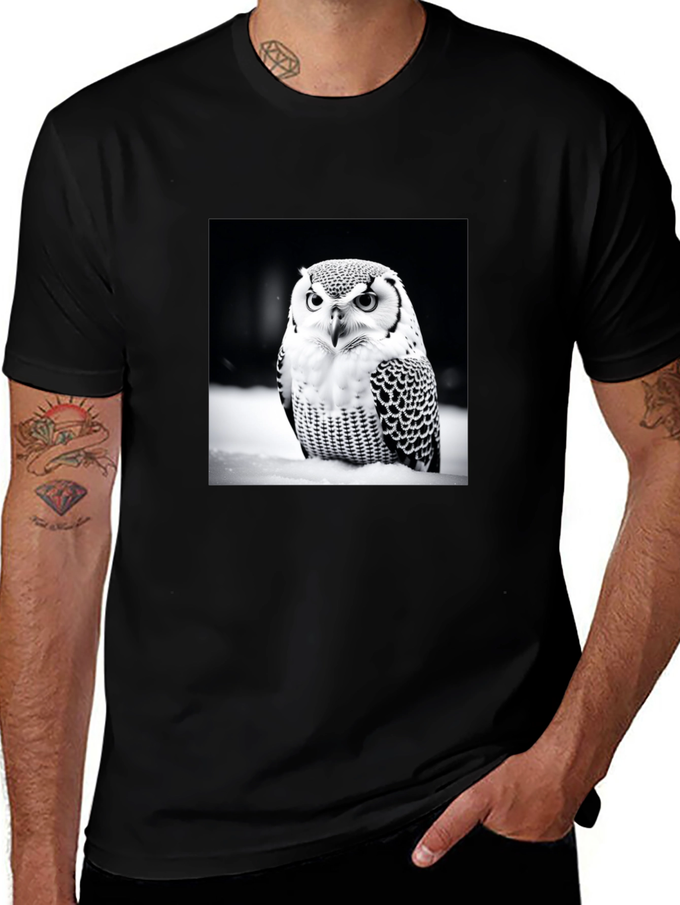 Owl Print Black T-Shirt