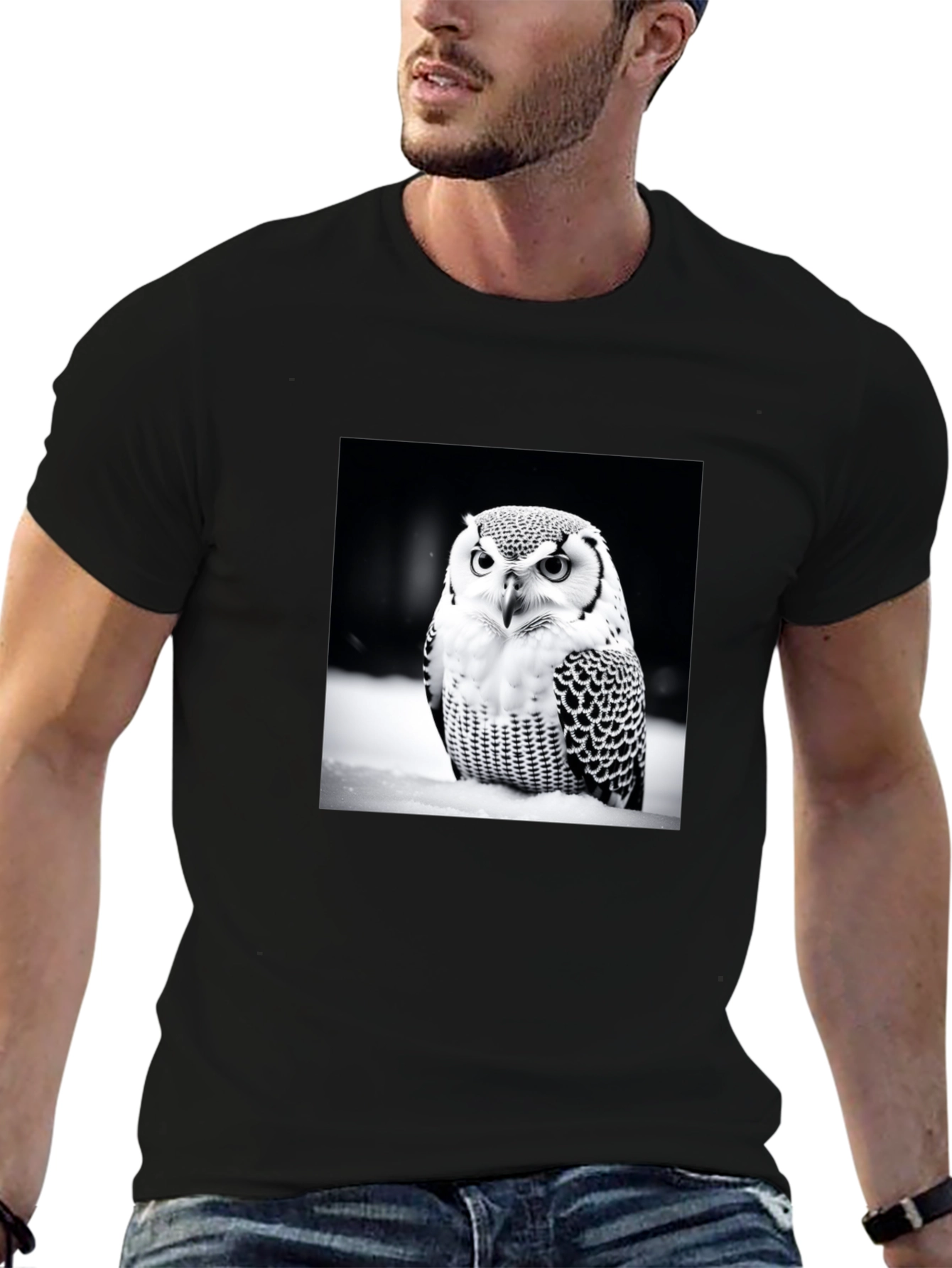 Owl Print Black T-Shirt