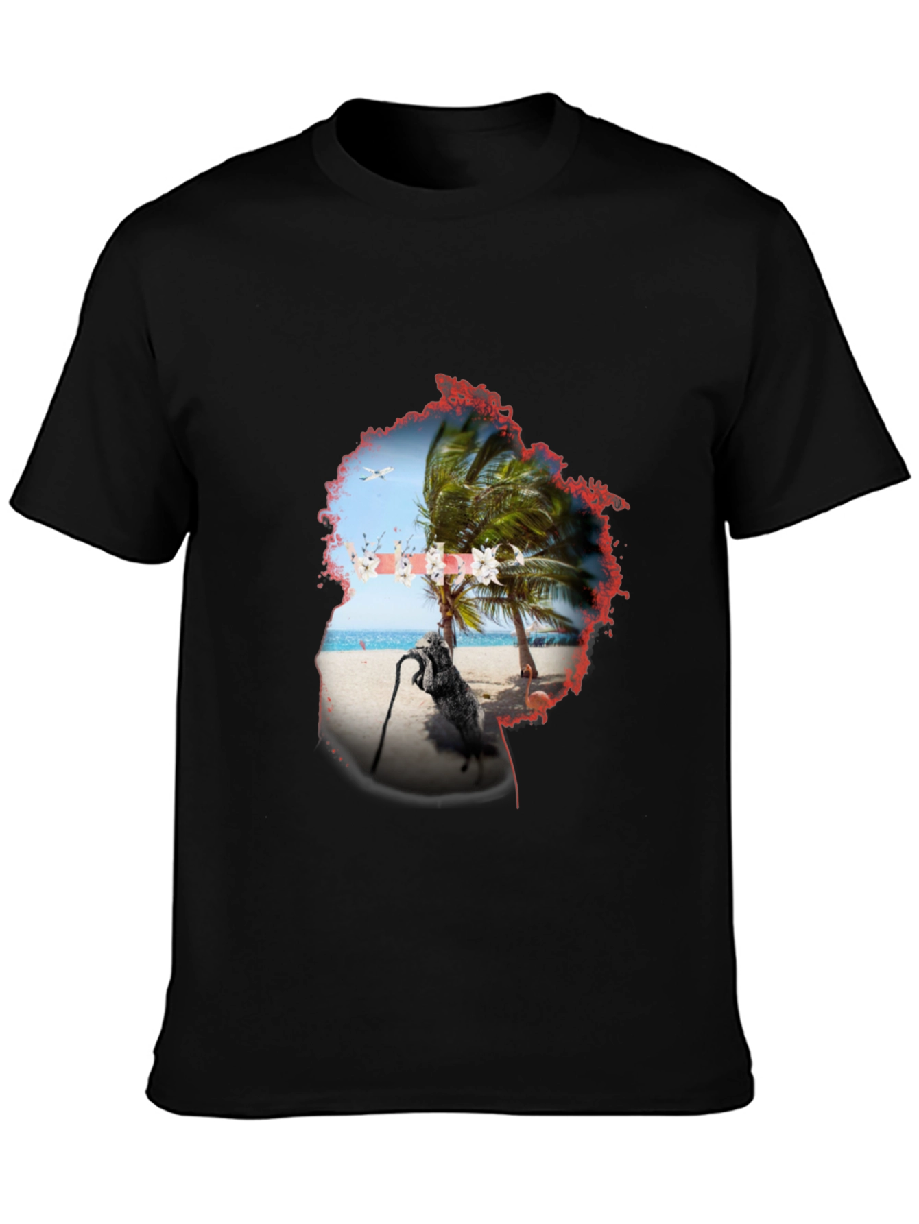Tropical Island Graphic Black T-Shirt
