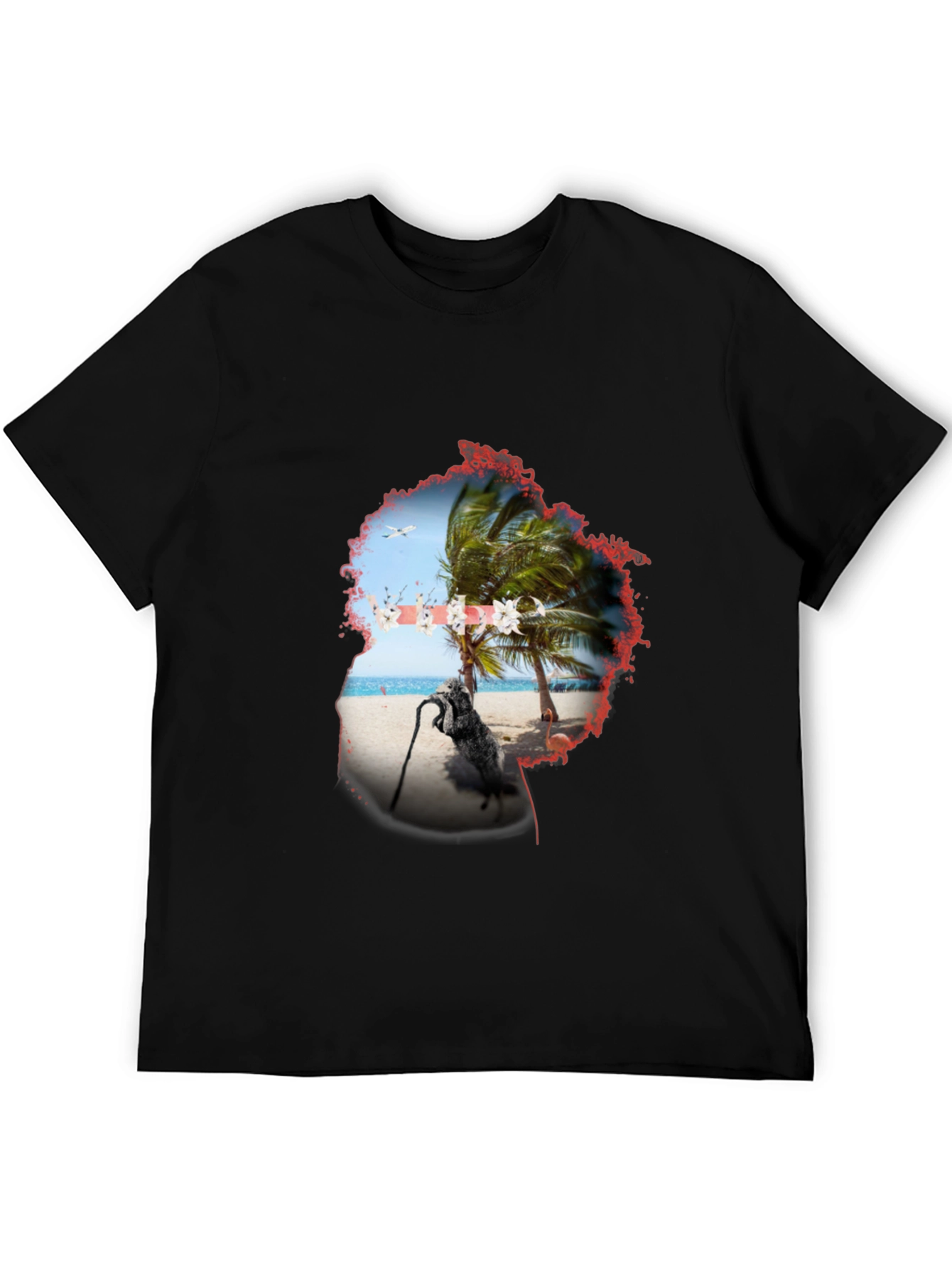 Tropical Island Graphic Black T-Shirt