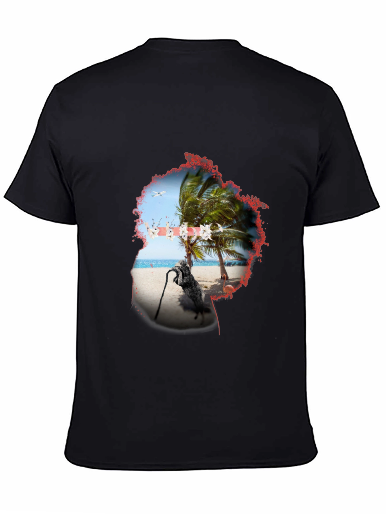 Tropical Island Graphic Black T-Shirt