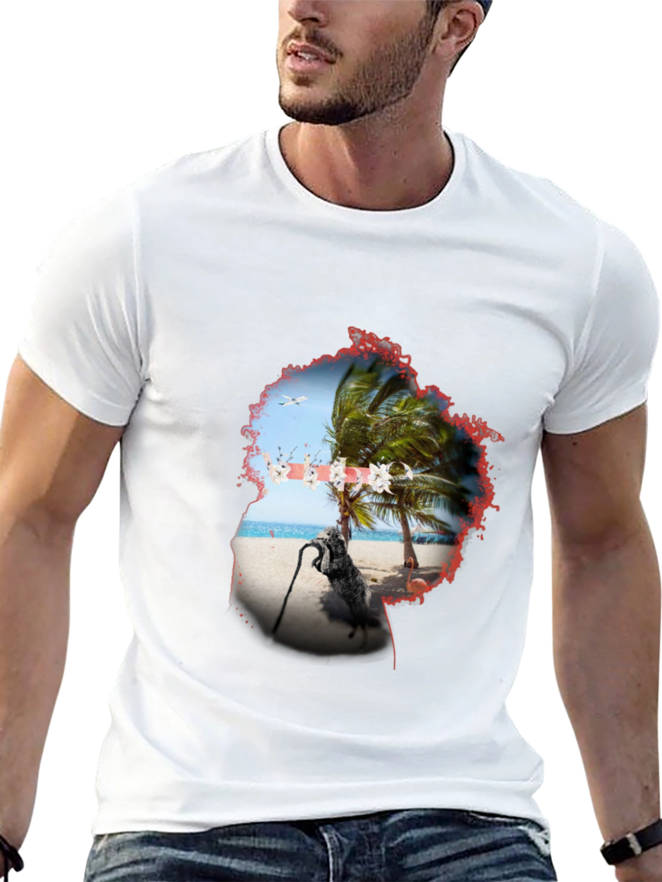 Tropical Island Graphic Black T-Shirt