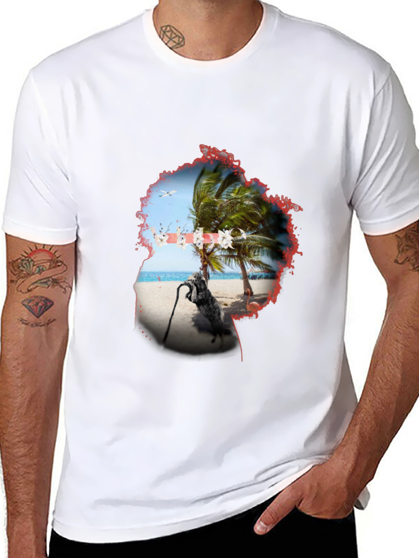 Tropical Island Graphic Black T-Shirt