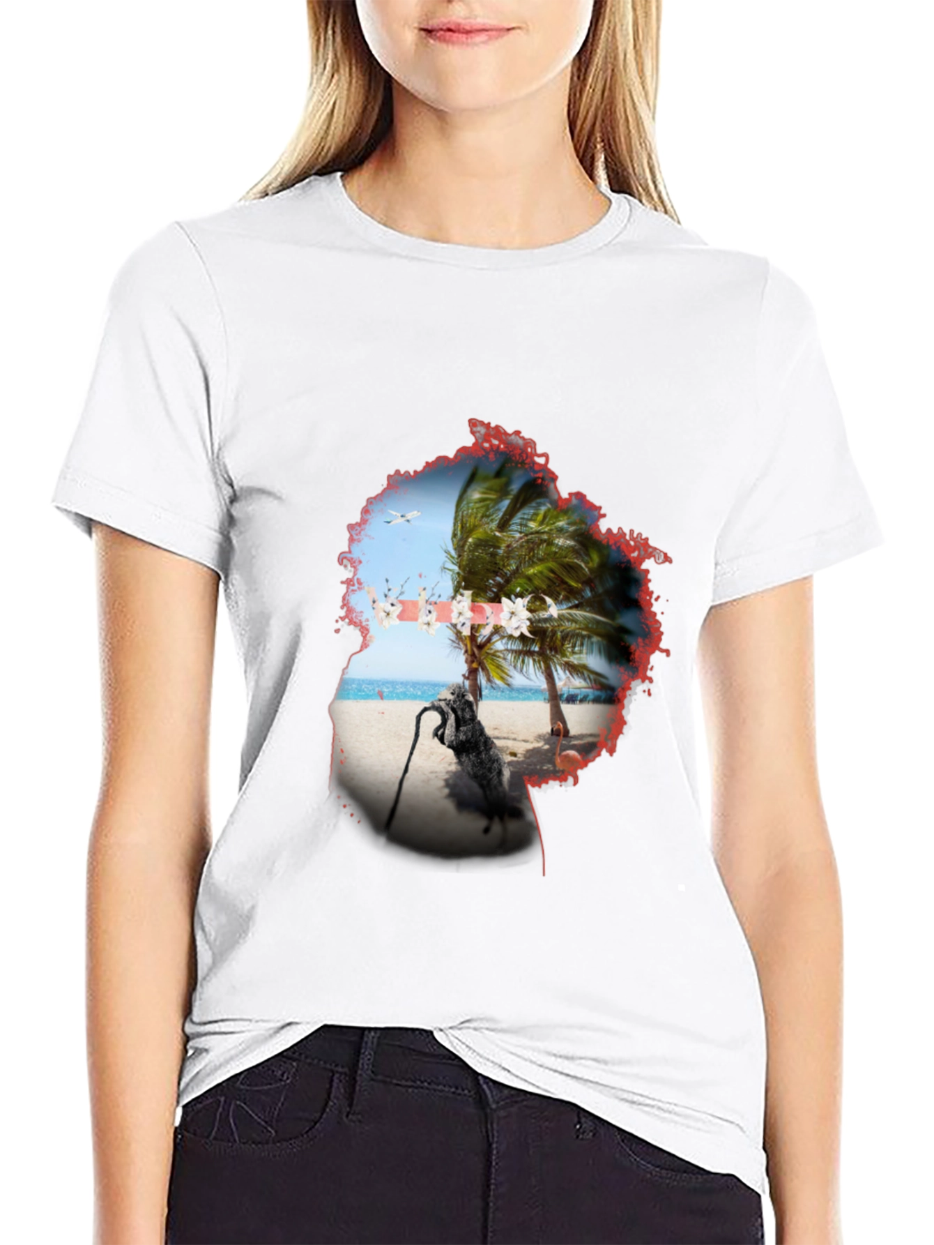 Tropical Island Graphic Black T-Shirt
