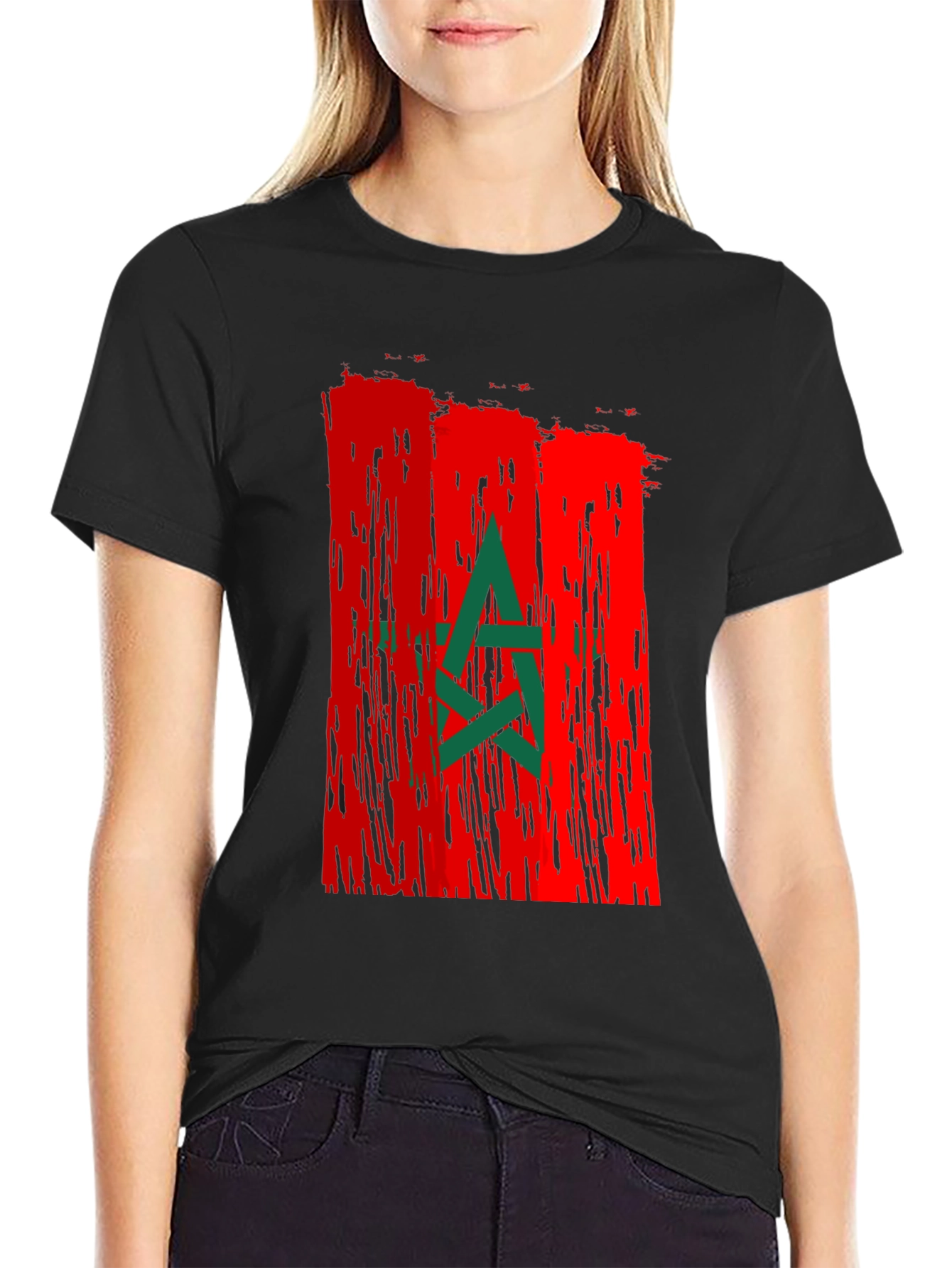 Morocco Flag Graphic Tee - Mens Black T-Shirt