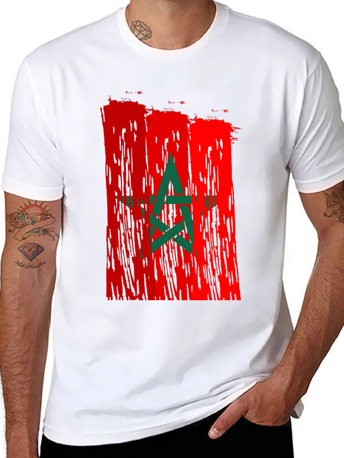 Morocco Flag Graphic Tee - Mens Black T-Shirt