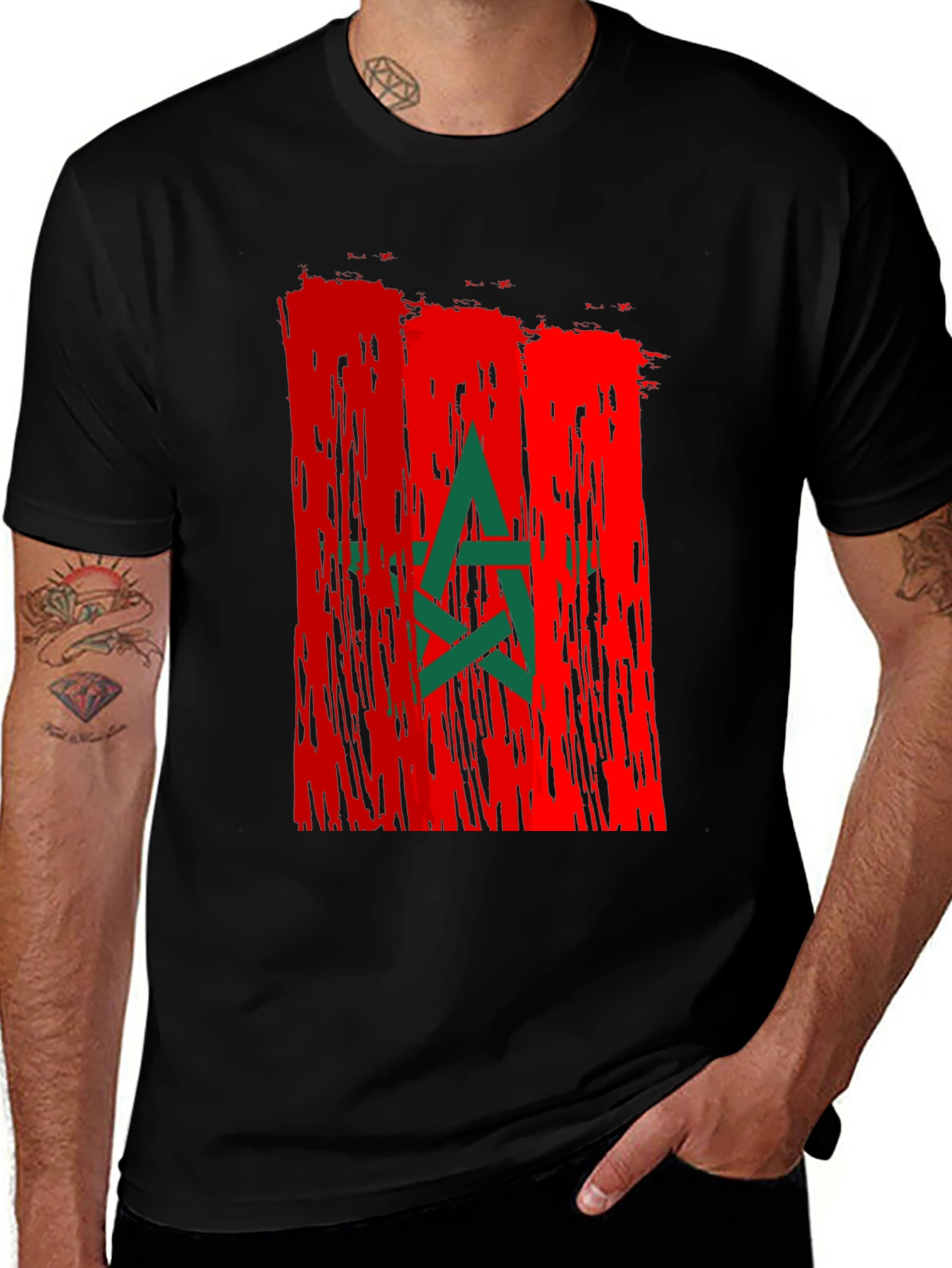 Morocco Flag Graphic Tee - Mens Black T-Shirt