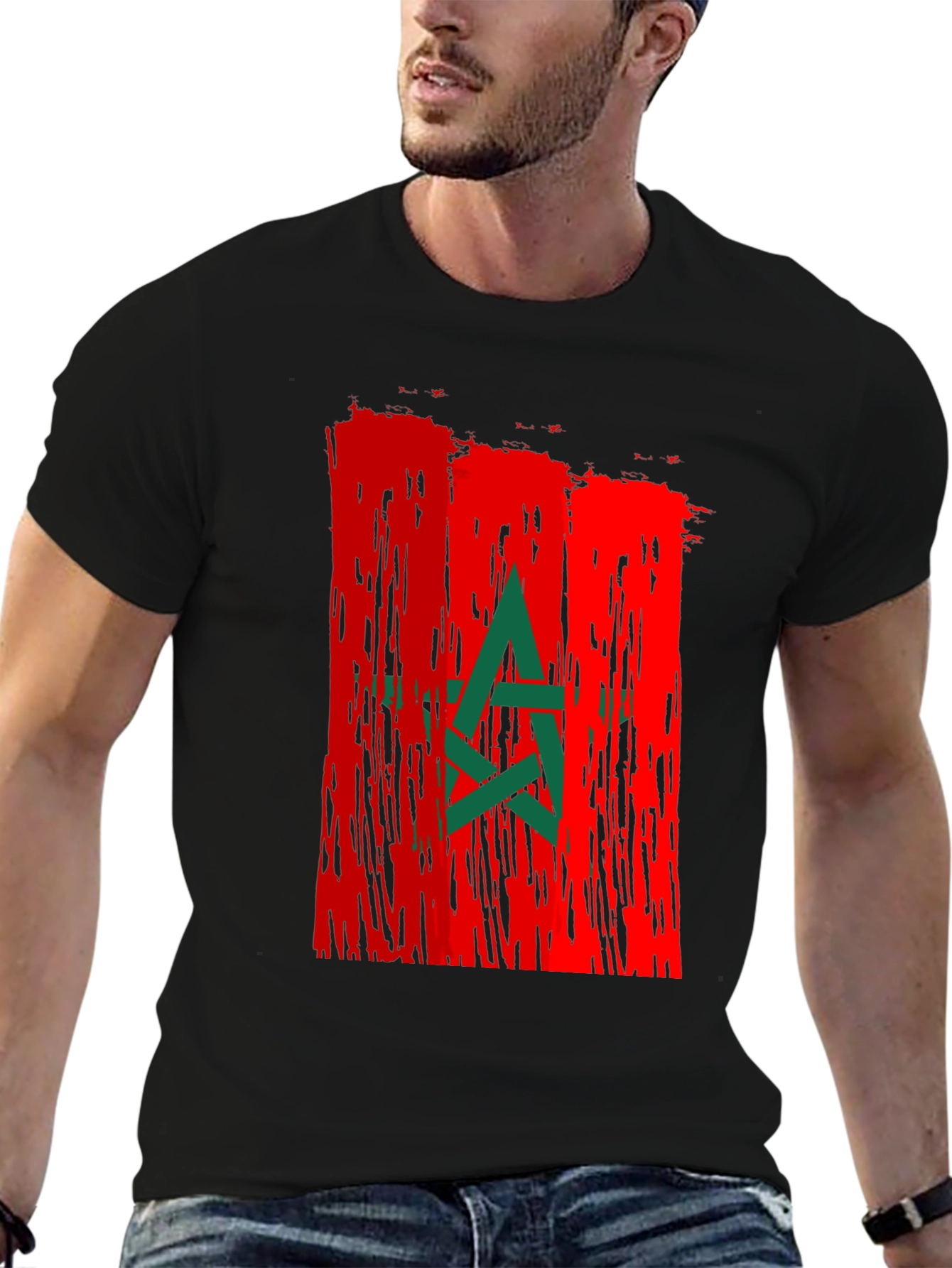 Morocco Flag Graphic Tee - Mens Black T-Shirt