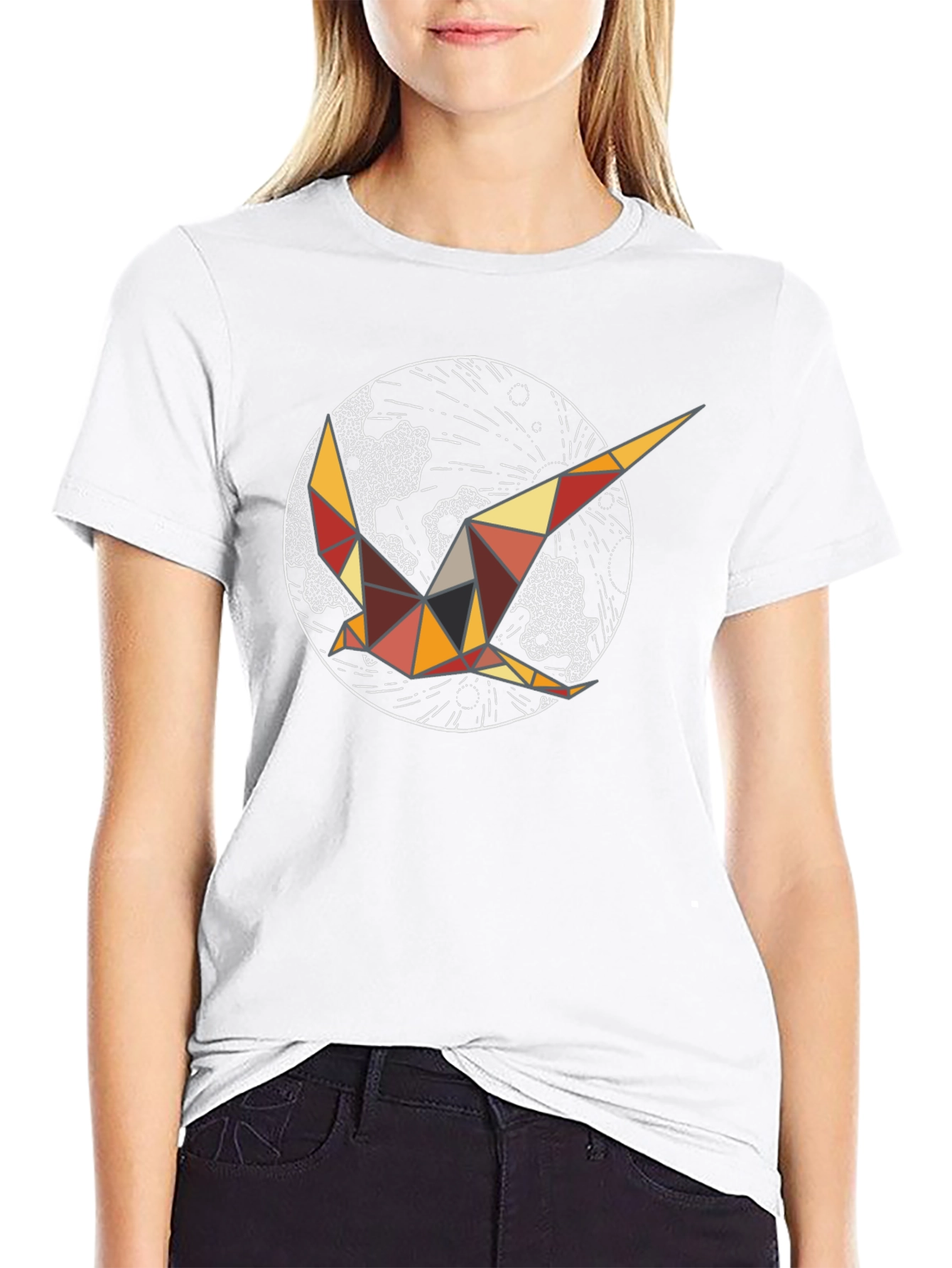 Geometric Bird Graphic Tee - Black Cotton Comfort