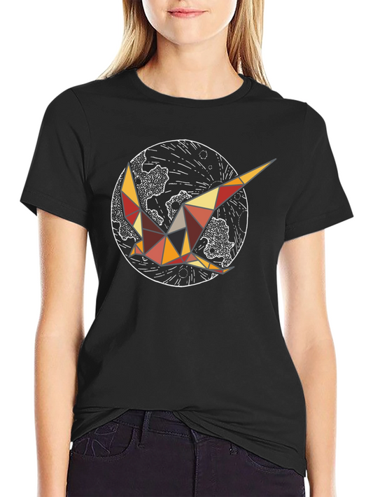 Geometric Bird Graphic Tee - Black Cotton Comfort