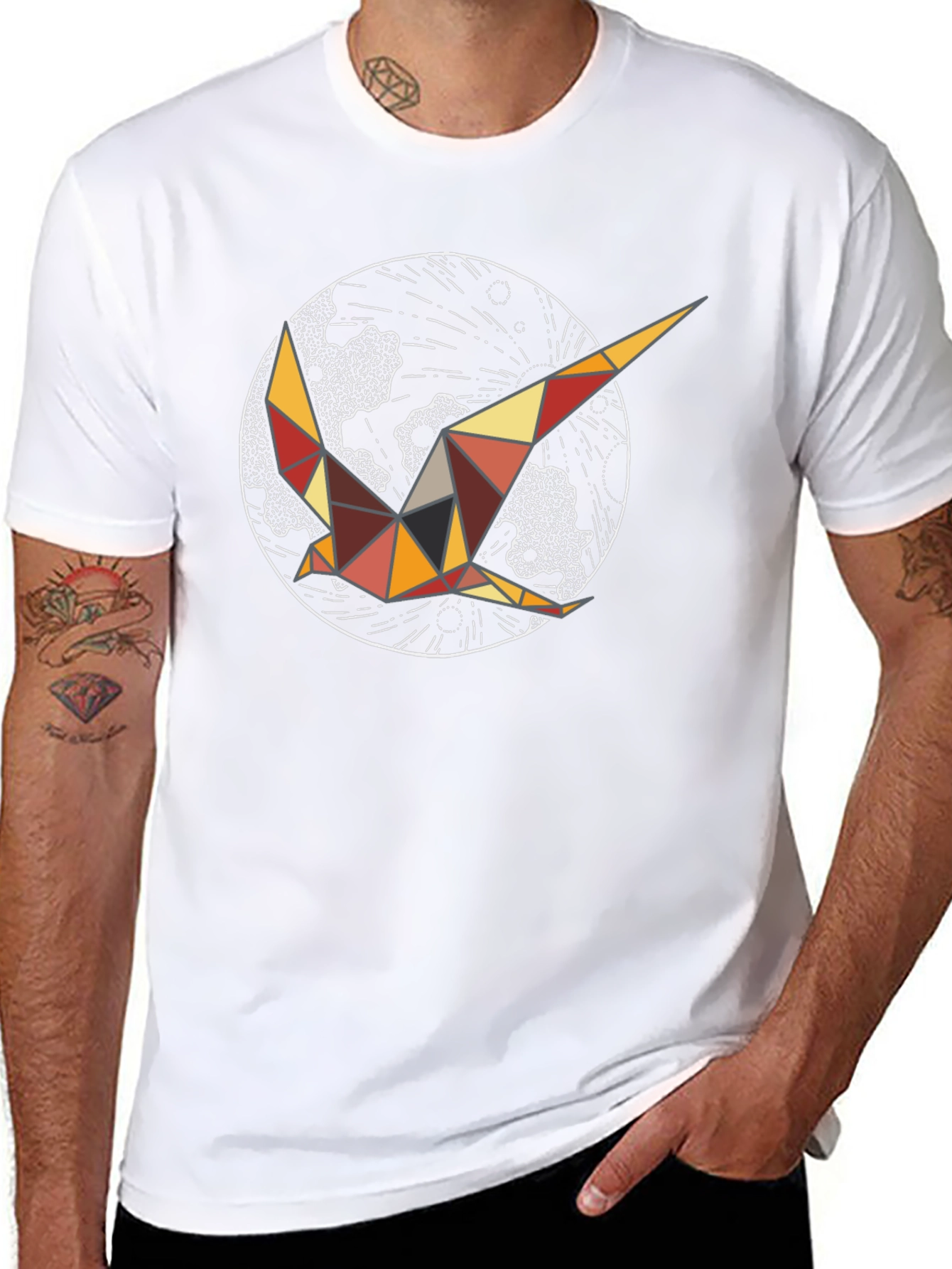 Geometric Bird Graphic Tee - Black Cotton Comfort
